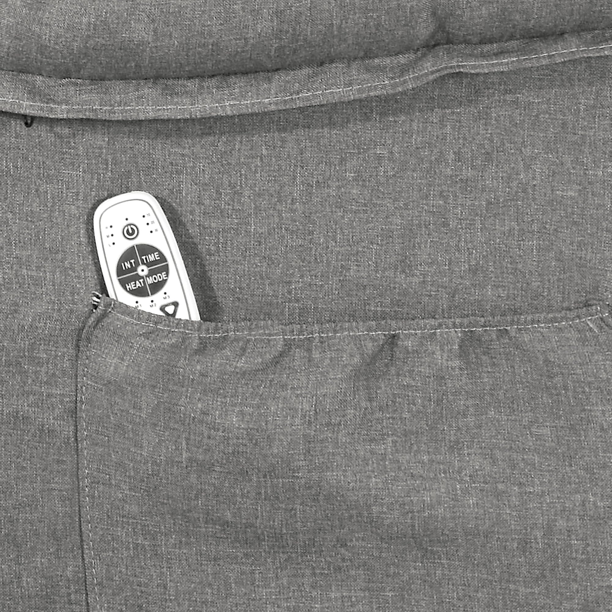 Remote control stored in the side pocket of the jonpony recliner chair.