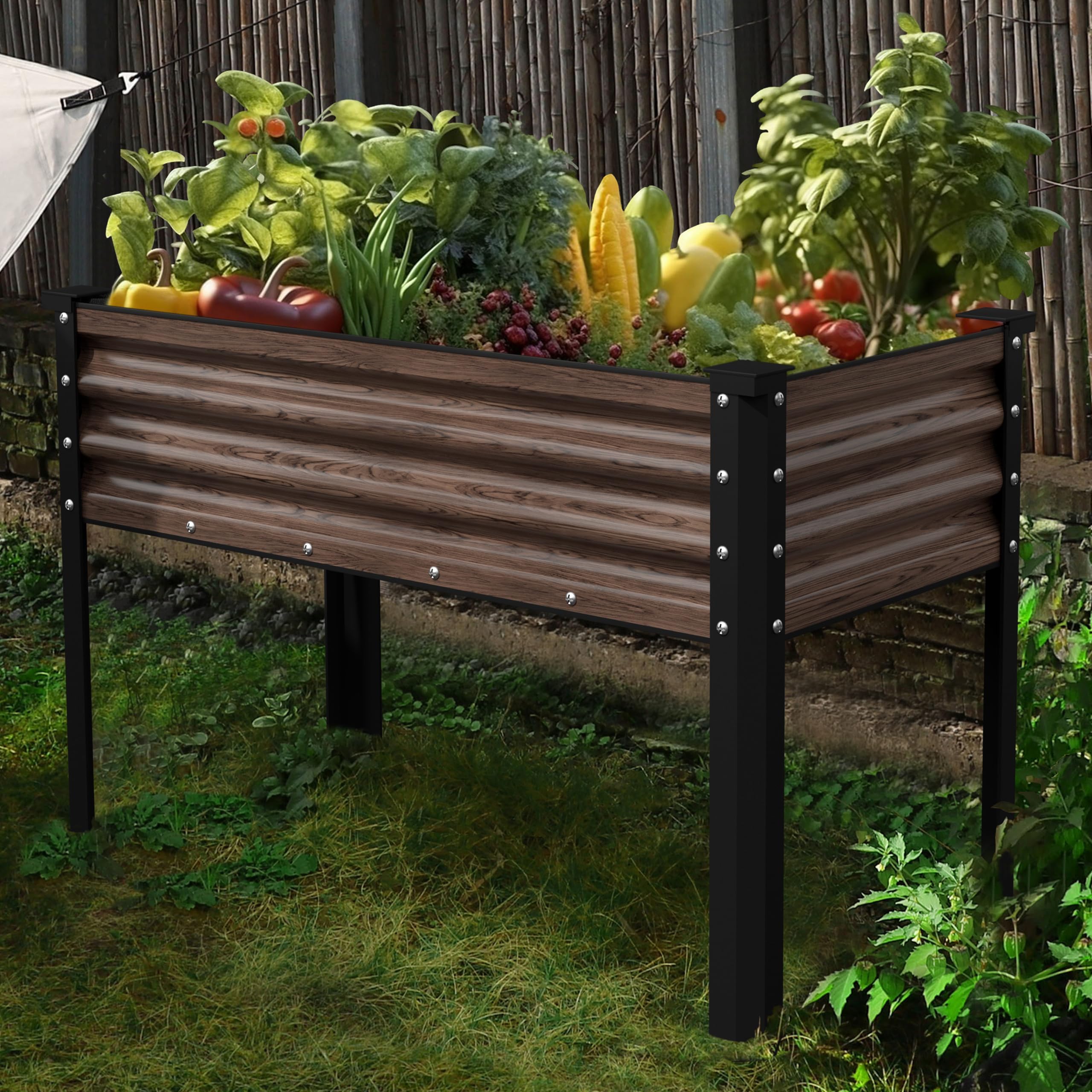 Galvanized Raised Garden Bed with Legs, 48" W x 24" D x 32" H Large Metal Elevated Raised Planter Box with Drainage Gaps for Backyard, Patio, Balcony, 507lbs Capacity, Rustic