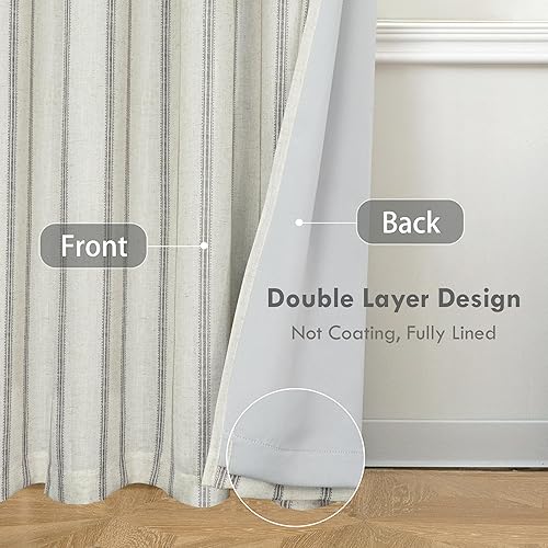 Vista 196 de DriftAway Cortinas opacas de mezcla de lino de 63 pulgadas de largo para dormitorio, cortinas de lino con estampado de rayas verticales, con Gris