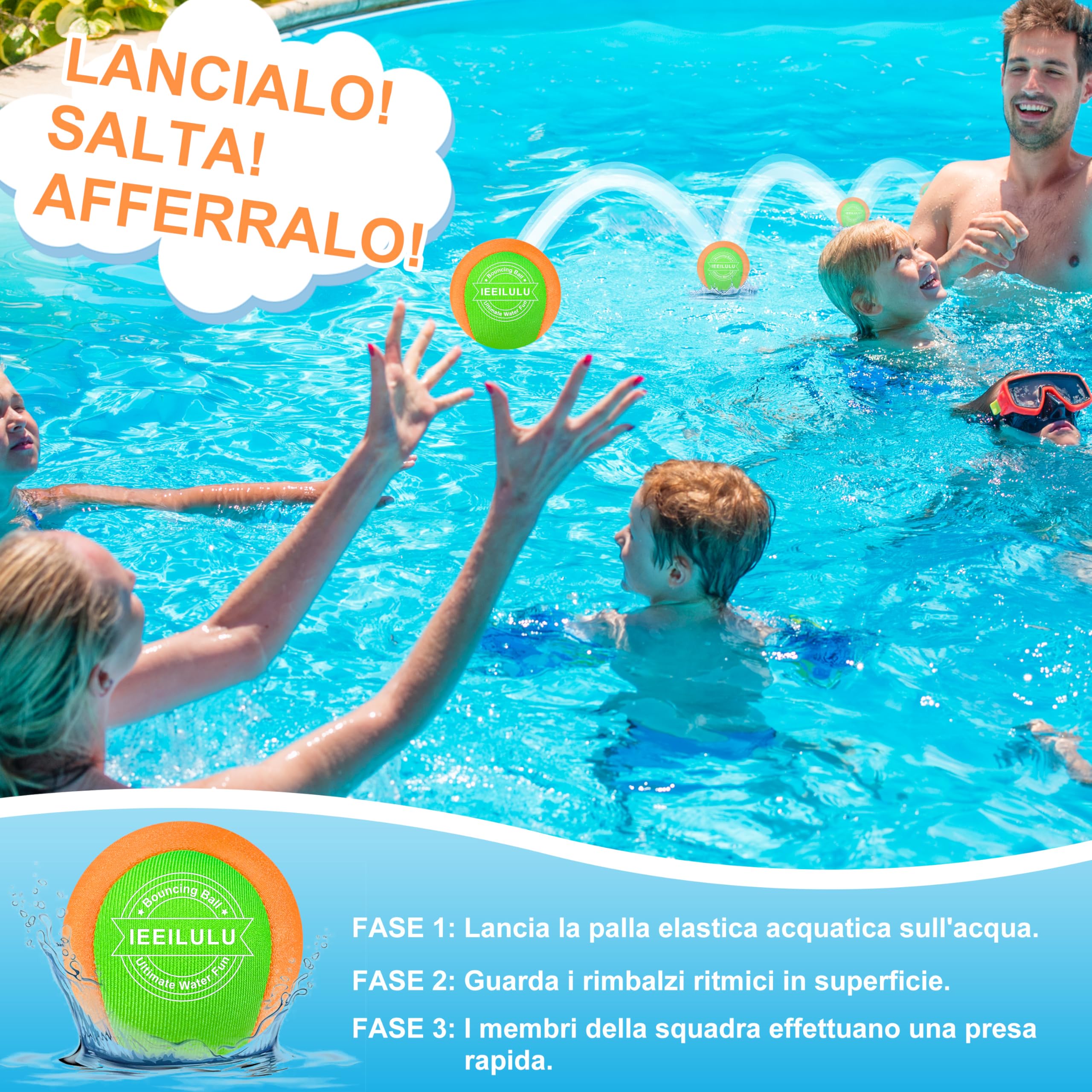 IEEILULU Palla che Rimbalza Sull'acqua, 4 Pezzi Palla Rimbalzante per Acquatica Esterno Piscina Spiaggia Famiglia con Sacchetto Portaoggetti, Giochi Estivi per Bambini Adulto (Verde)