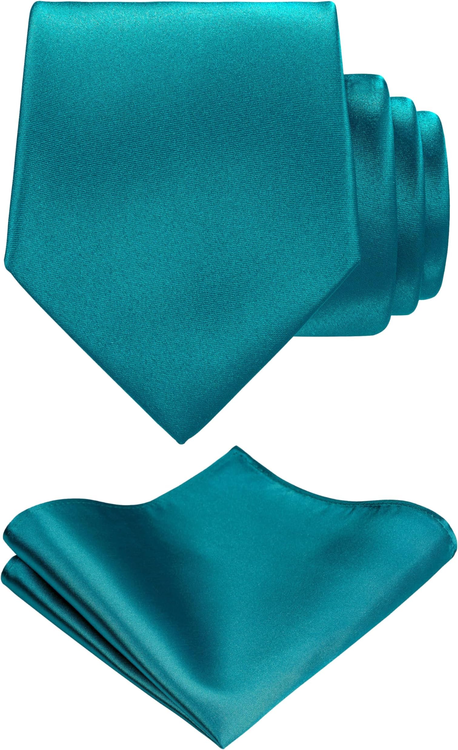 TIE G Solid Satin Woven dyed Color Formal Black Necktie and Pocket Square Sets in Gift Box
