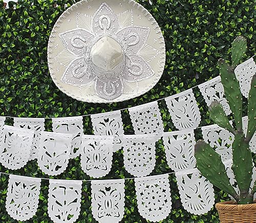 Miniatura 2 de Mini pancartas blancas, paquete de 5 guirnaldas de bandera de papel picado, decoración de fiesta, Cinco de Mayo, boda mexicana, martes de tacos con
