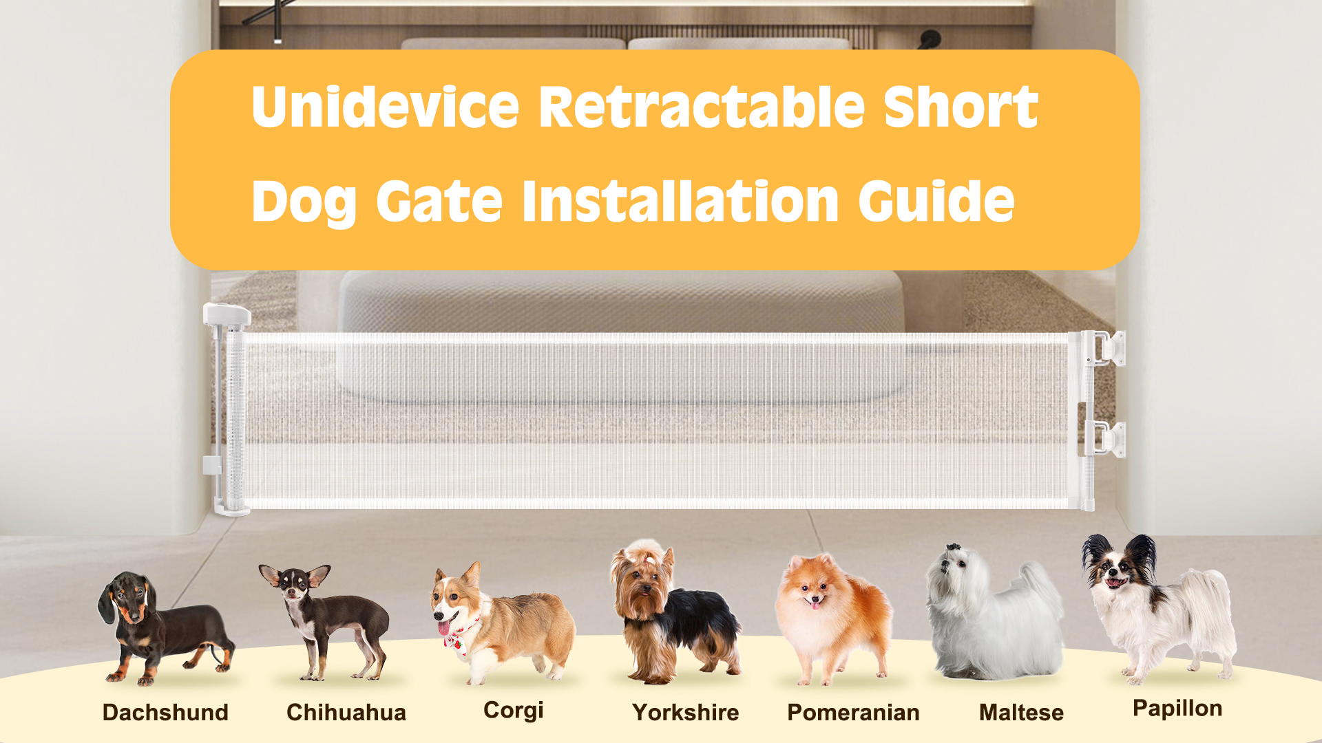 2 Packs Retractable Short Dog Gate - Small Puppy Mesh Safety Pet Gates Doggy Door for Doorways Stairs Kitchen Hallways Indoor, 14 Tall, Extends up to 59 Wide, White