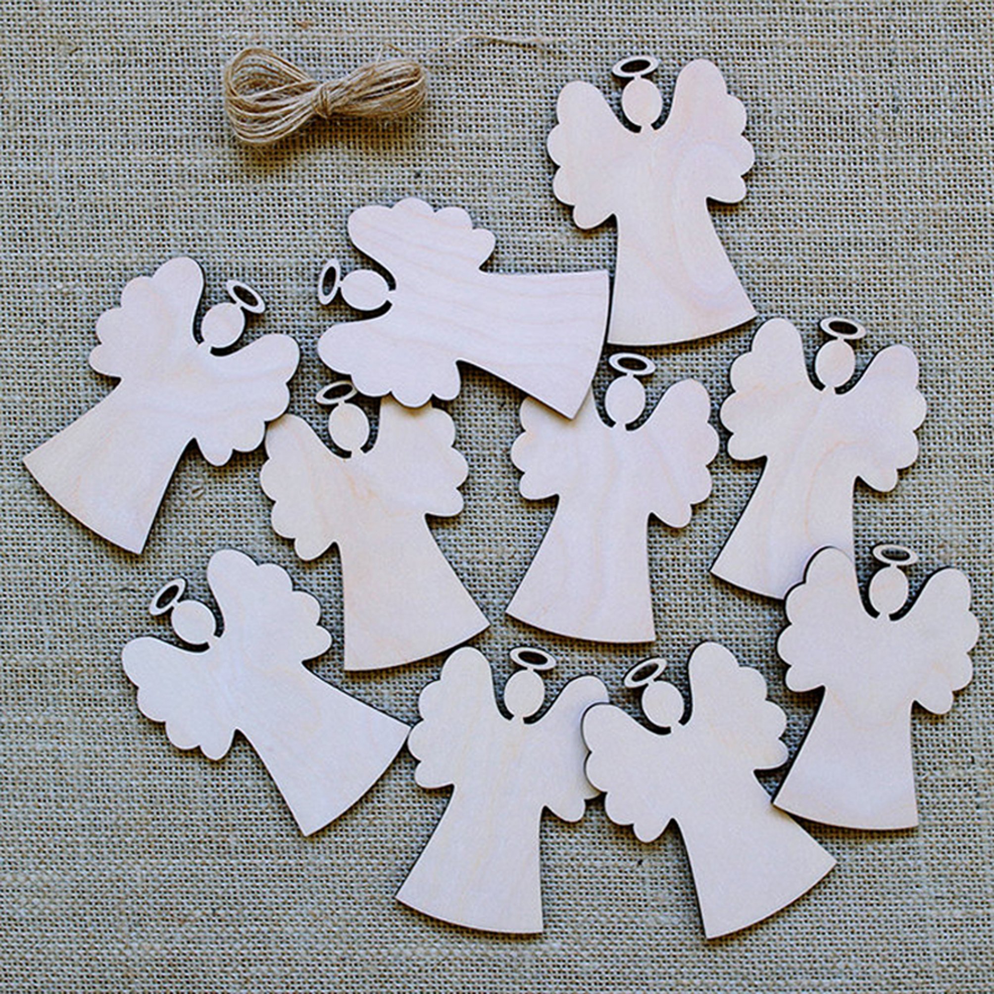 Kit De Manualidades Ángeles De Navidad - 10 Colgantes Con Cuentas De Madera, Plumas Y Limpiapipas, Para Decorar El Árbol