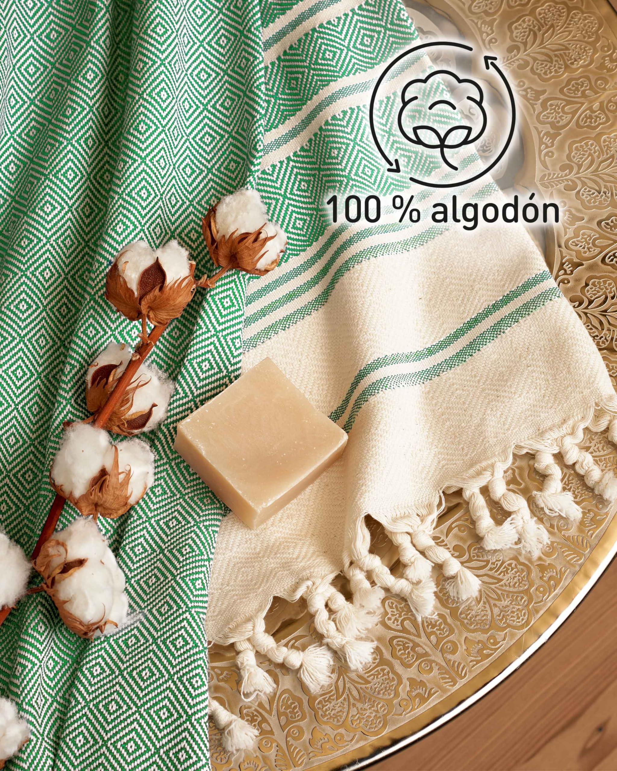 Fit-Flip Toallas Playa Hammam – Pareos Grandes de algodón 100% – Toalla Pareo compacta, Gigante y Secado rápido – Fouta XL Absorbente – Ideal para Piscina - Verde - 100x200cm Diamond — view 5