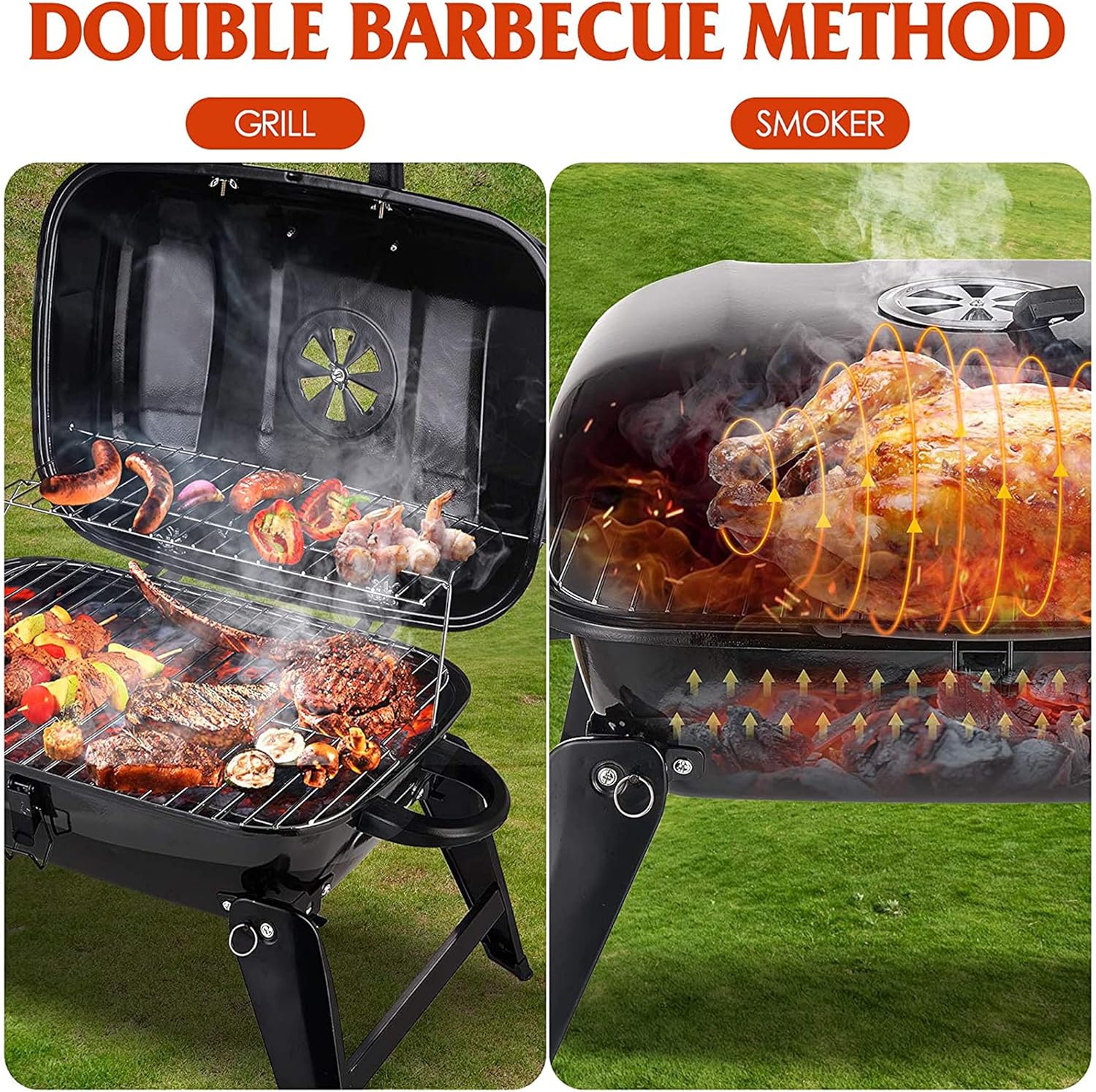 Portable Folding Camping Barbecue Rack, Charcoal Grill, Portable Grill BBQ with Lid Folding Tabletop Grills, Outdoor Cooking