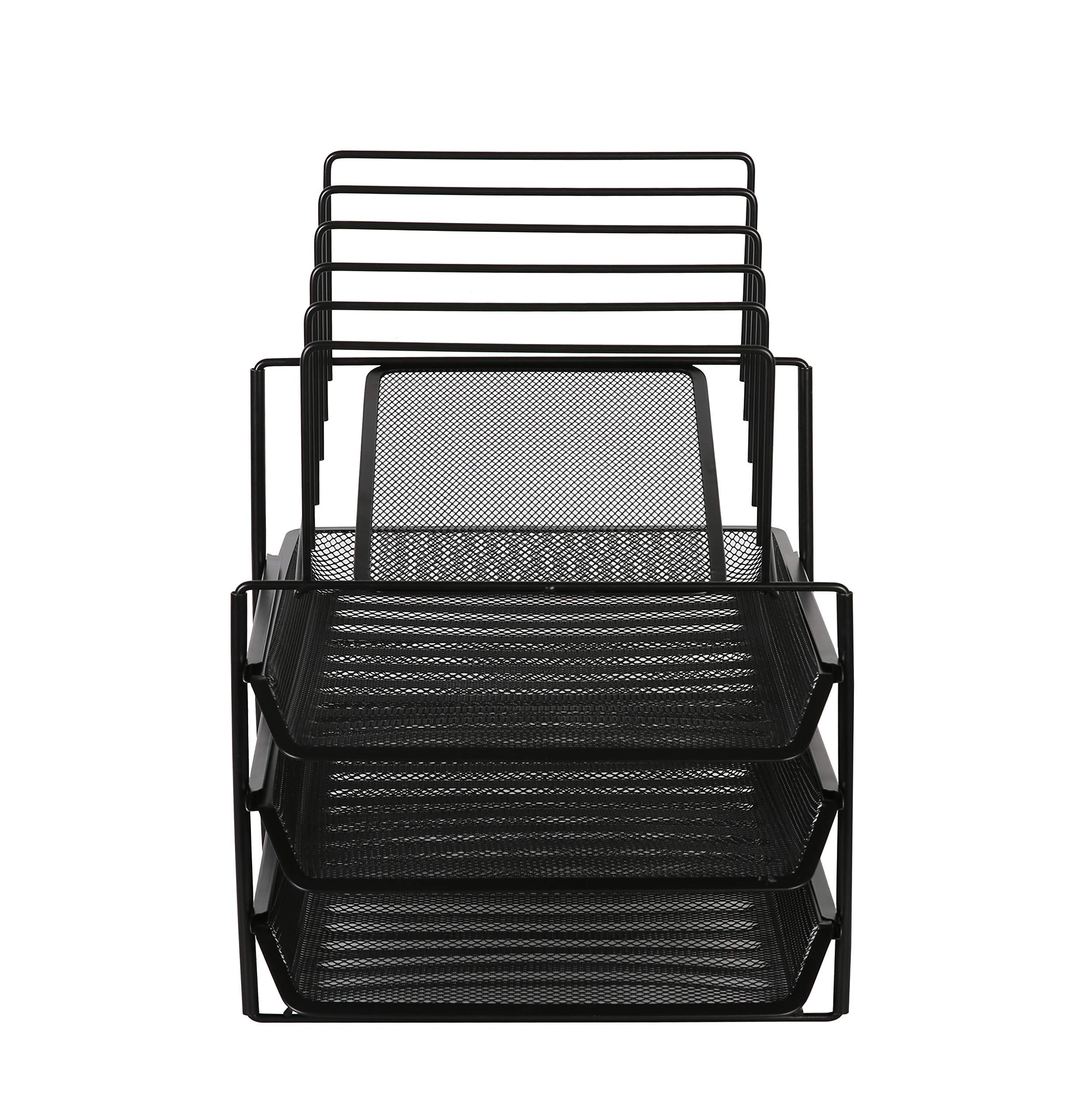 Exerz Grilles métalliques à 3 Couches avec 5 diviseurs. classeur de Papier/Organisateur Multifonctionnel de Bureau. Porte-Documents pour Le Bureau, l'école, l'étude, Les œuvres d'art - EX2428 Noir