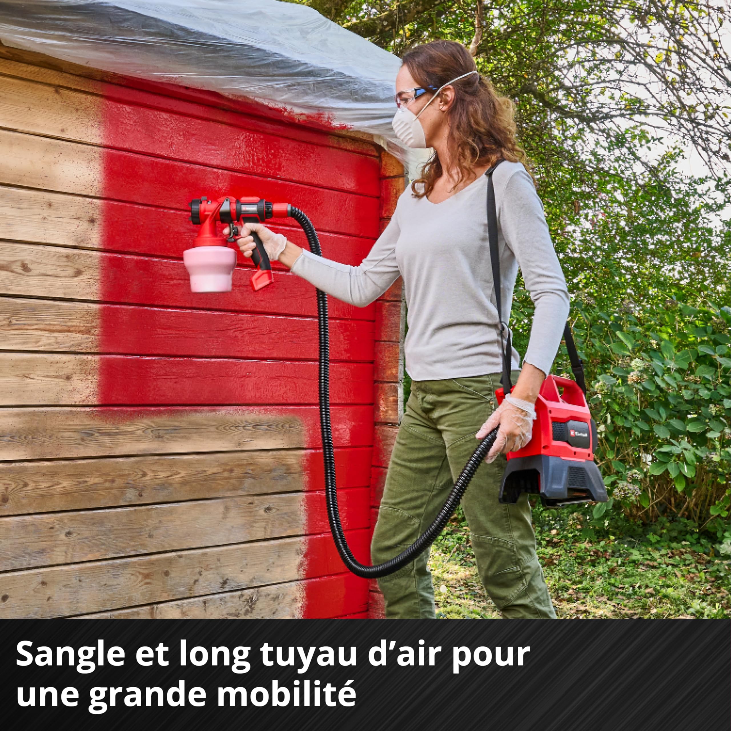 Einhell Pulvérisateur de peinture sans fil TE-SY 18/90 Li-Solo Power X-Change (18V, débit 1 000 ml/min, réservoir 1 200 ml, débit d’air/quantité de peinture réglables, avec accessoires, sans batterie)