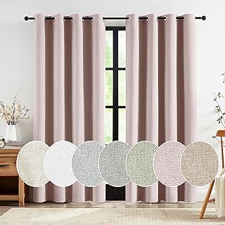 Jubilantex Pale Pink Linen Full Blackout Curtains 84 Inches Long for Bedroom Girls Room and Living Room Linen Textured Window Treatments Grommet Top,52
