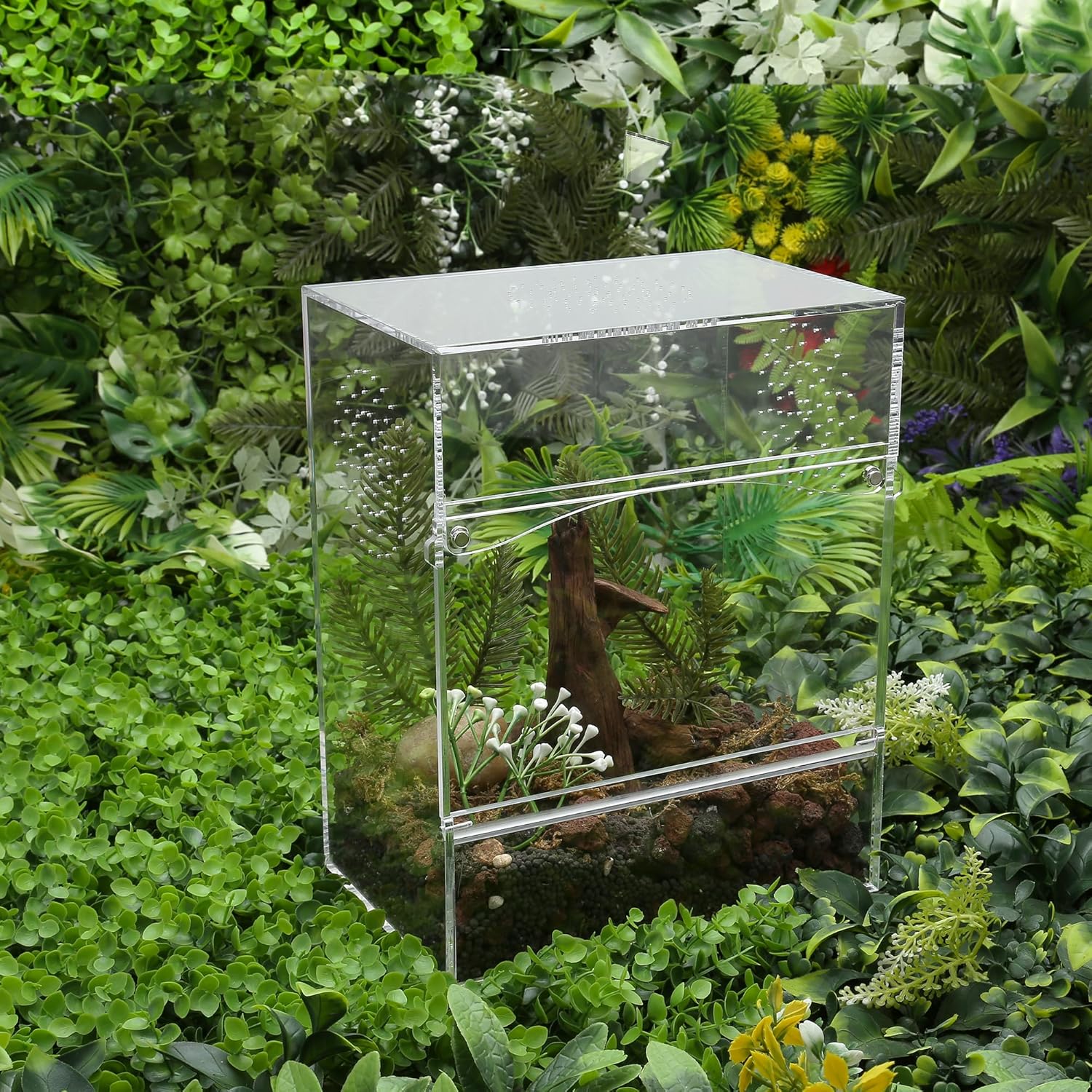 Acrylic Tarantula Enclosure Jumping Spider Enclosure with Front Opening Door 7.8 * 5.3 * 10 Inches Micro Habitat Terrarium for Small Tree Dwelling Reptiles, Spiders & Invertebrates