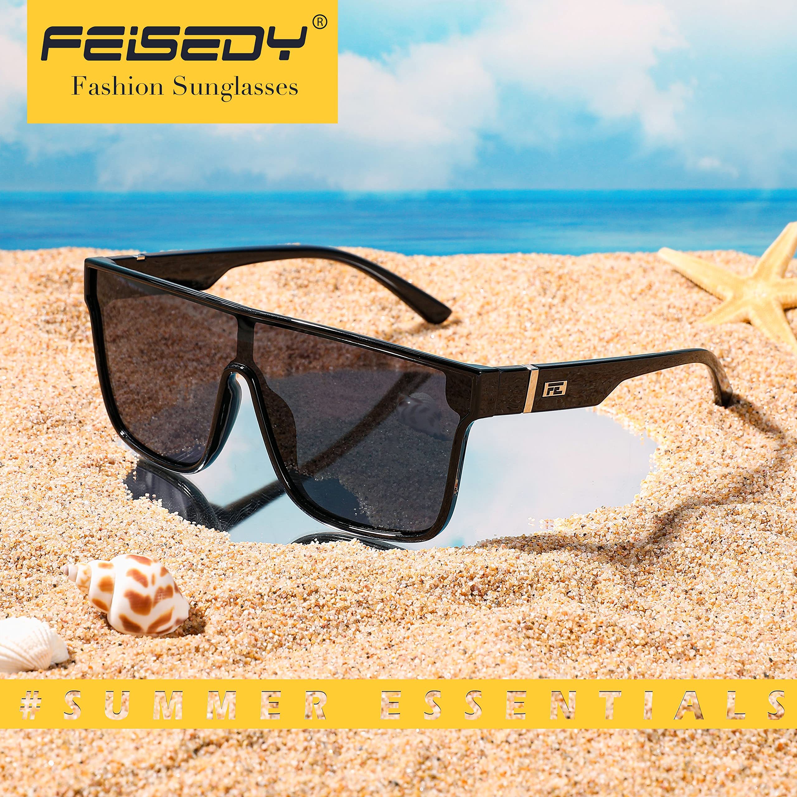 FEISEDY Sunglasses for Women Men, Fashion Mirrored Single Lens, Driving Beach Sunnies UV400 Shades B2996