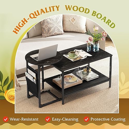 Miniatura 11 de WLIVE Mesa auxiliar pequeña para sala de estar, mesa de centro industrial moderna de 31.3 pulgadas con estante de almacenamiento y marco de metal,