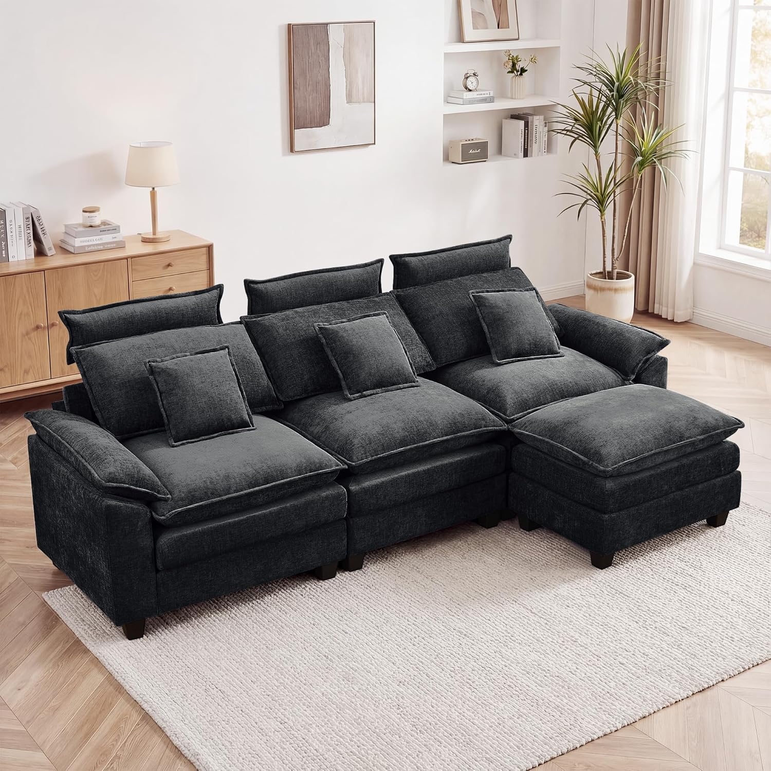 72'' Cloud Deep Seat Loveseat, Modular 2 Seater Sectional Couch with Detachable Headrest, Modern Love Seat Sofas for Living Room, Apartment, Brown