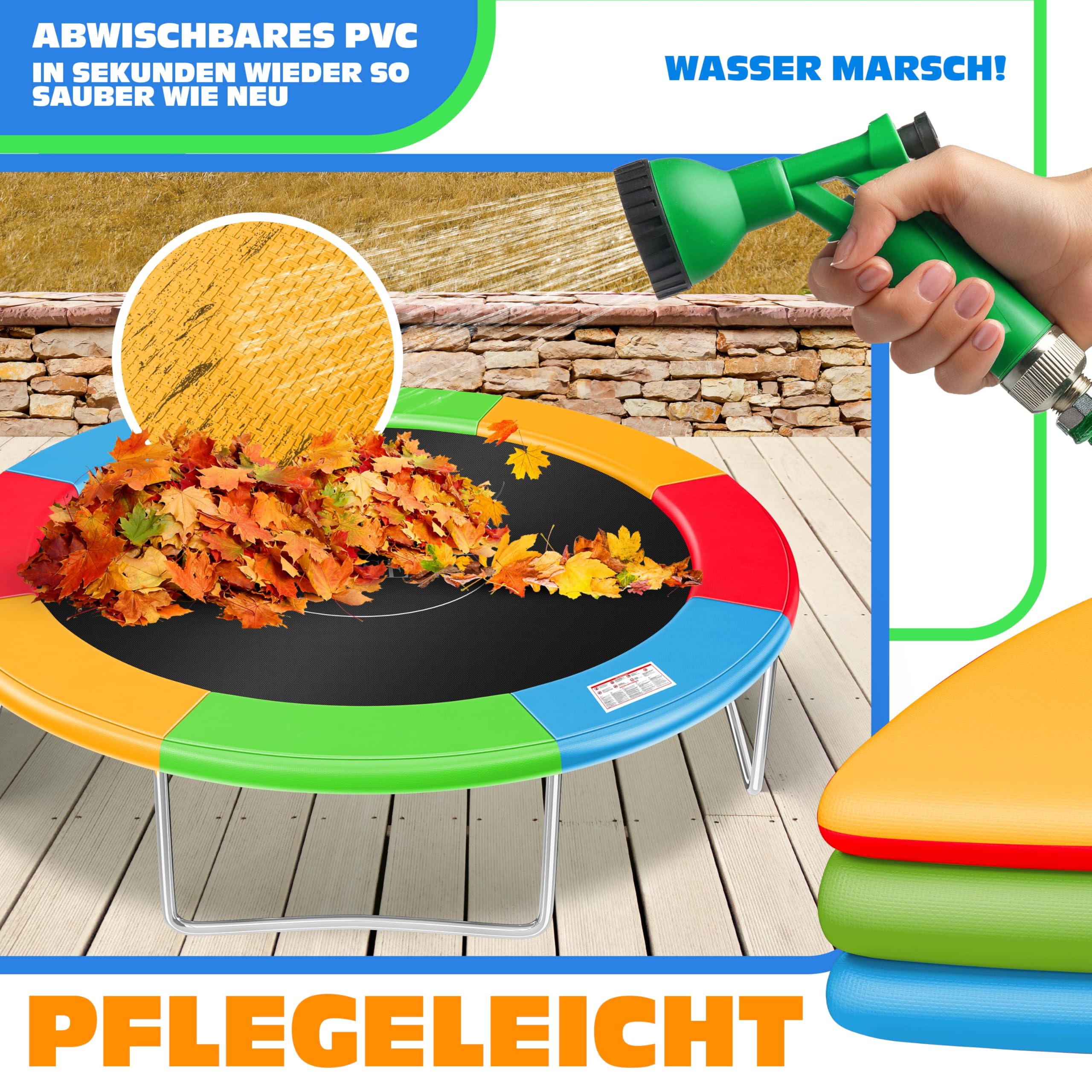 KESSER Housse de protection pour trampoline Ø 366 cm, largeur 30 cm, 100 % résistant aux UV, anti-déchirure, avec ballon de plage multicolore