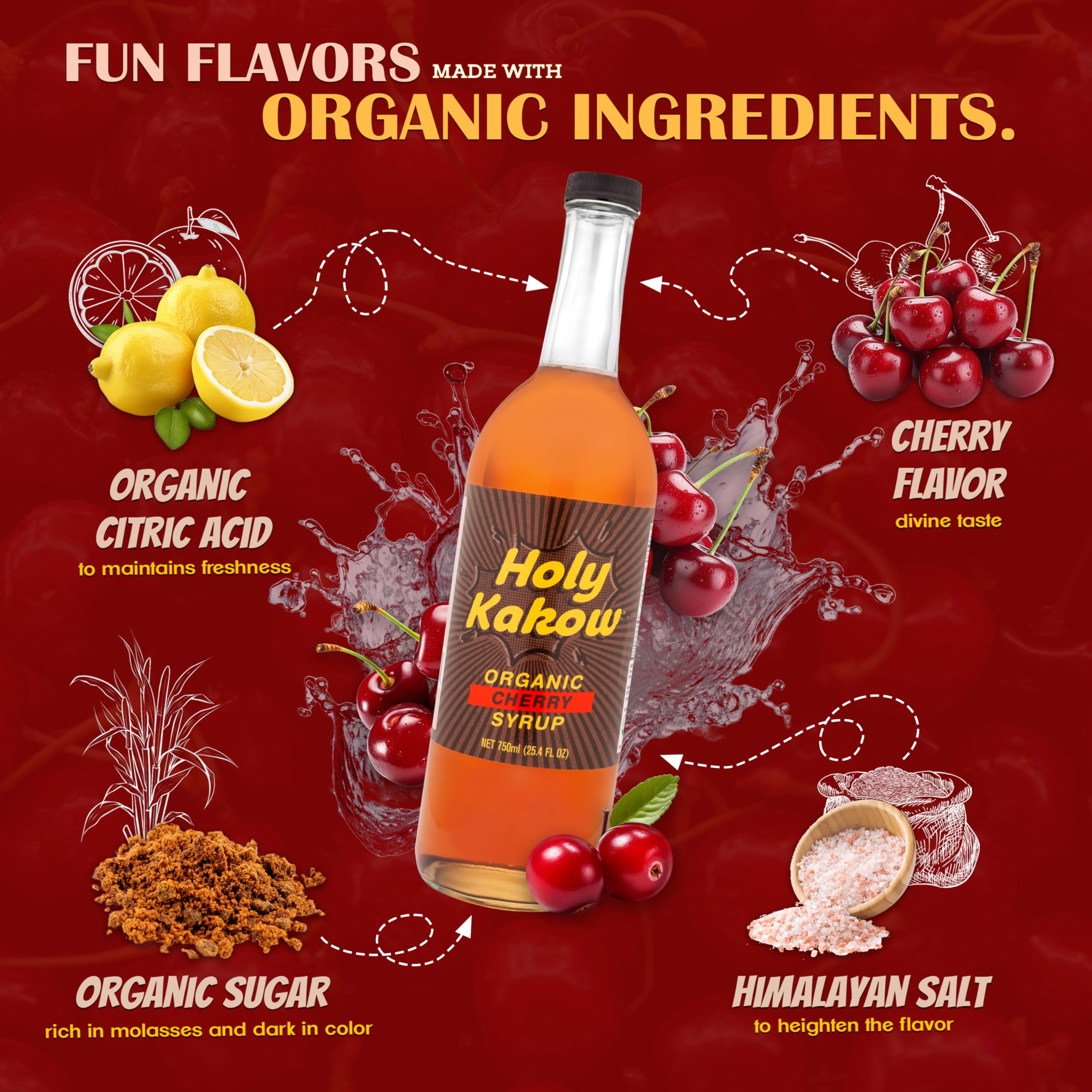Amazon.com: Holy Kakow Cafe Organic Cherry Syrup - Cherry Syrup