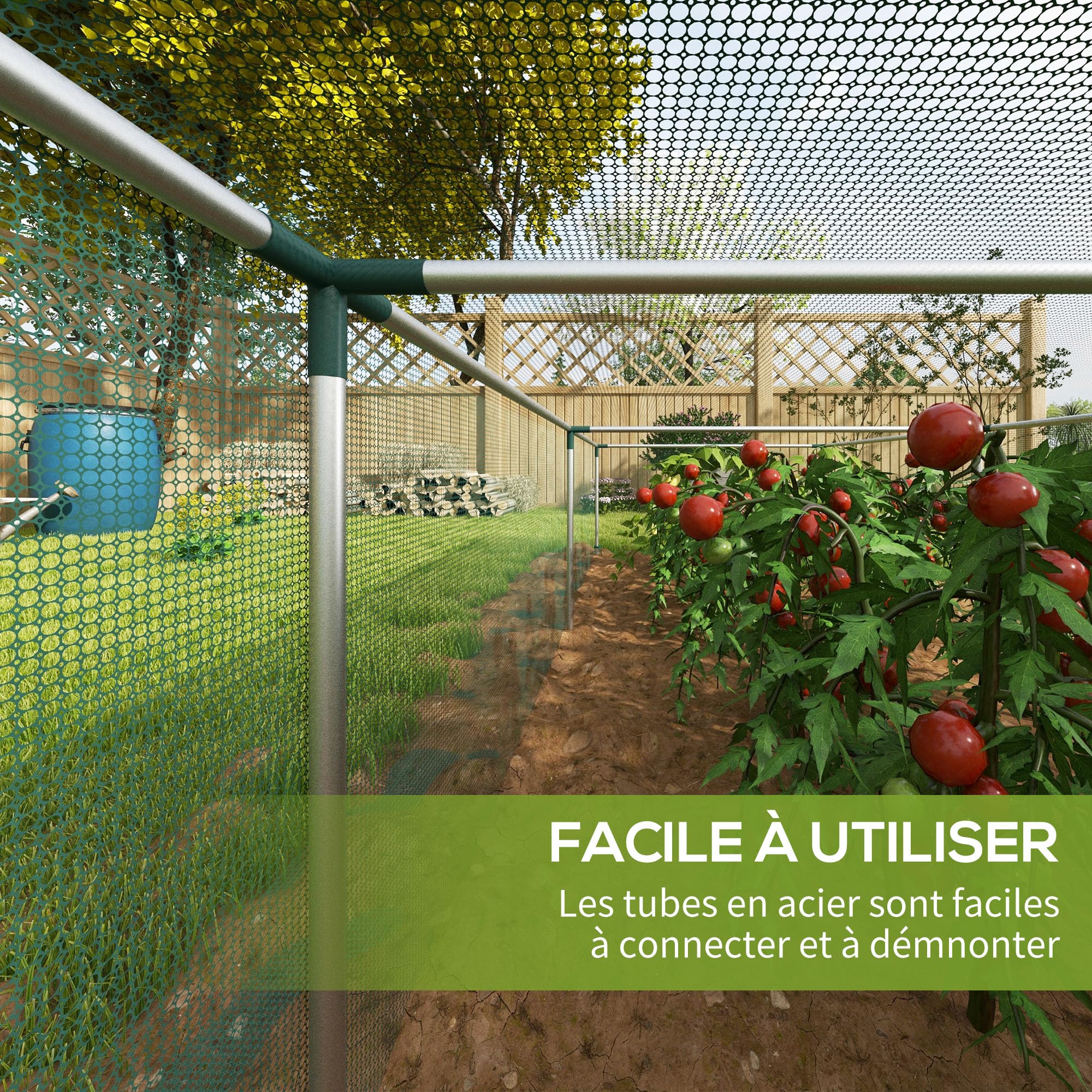 Outsunny Serre de Jardin Serre à Tomates Filet HDPE125 x248 x 62,5 cm | Protection, Porte Zippée Enroulable