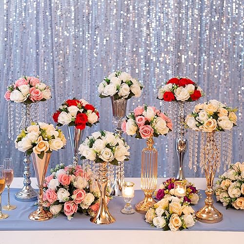 Miniatura 7 de Centros de mesa de flores para mesas de boda decoraciones de mesa de boda, bolas de flores rojas y blancas, centros de mesa para compromiso,