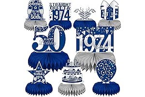 LINAYE 50th Birthday Decorations for Men, Sophisticated Blue and Silver Honeycomb Centerpieces
