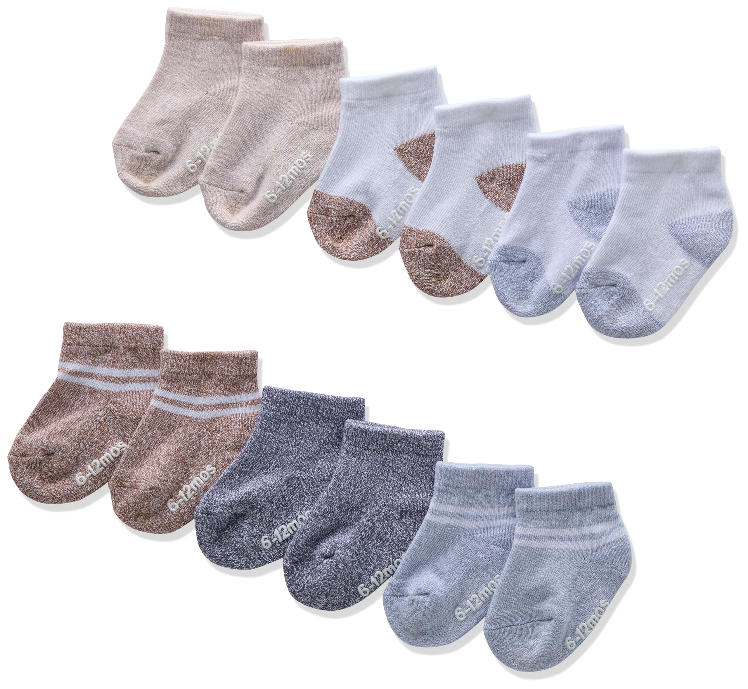 Hanes Calcetines orgánicos para bebé, calcetines de tobillo para bebé, Pure Comfort, Ez Sort, calcetines para niños y niñas, blanco, gris jaspeado, azul jaspeado, café, caqui, paquete de 12, 6-12