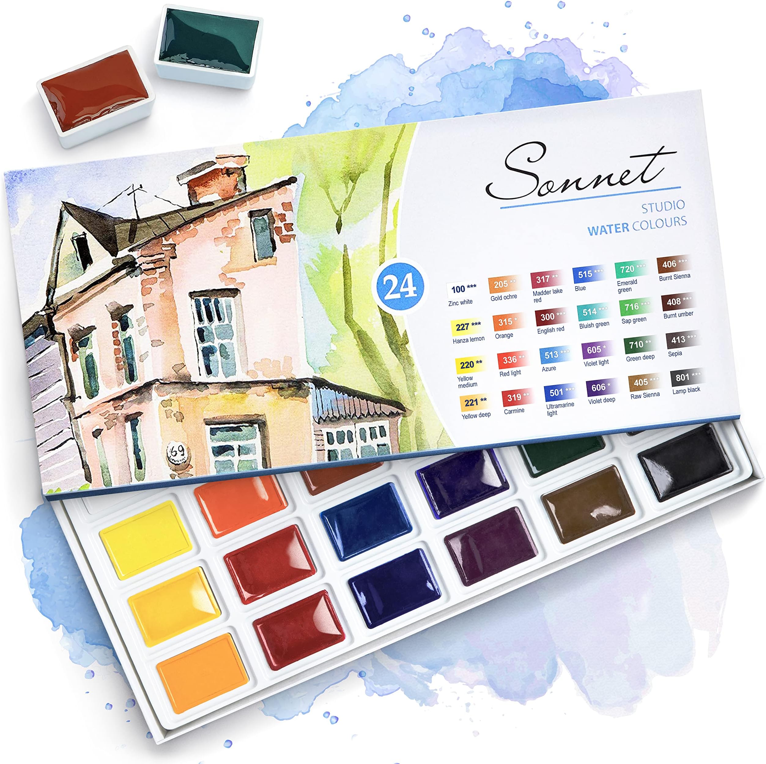 Student Grade Watercolor Paint Set 24 Full Pans 2.5ml Vibrant Colors for Artists and Beginners in Cardboard Box by Nevskaya Palitra