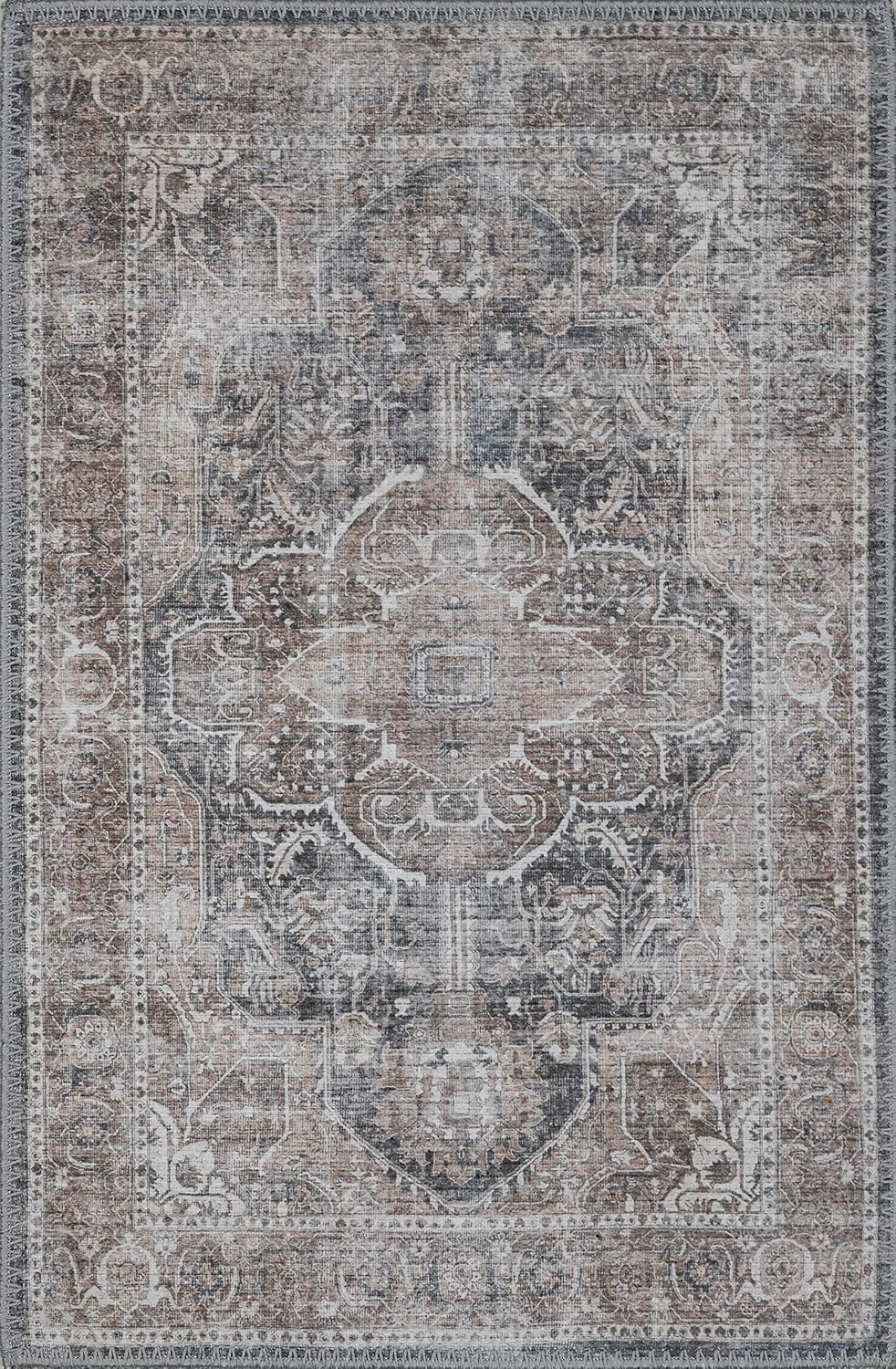 Adiva Rugs Machine Washable Area Rug with Non Slip Backing for Living Room, Bedroom, Bathroom, Kitchen, Printed Vintage Home Decor, Floor Decoration Carpet Mat (VIZON, 2' x 3')