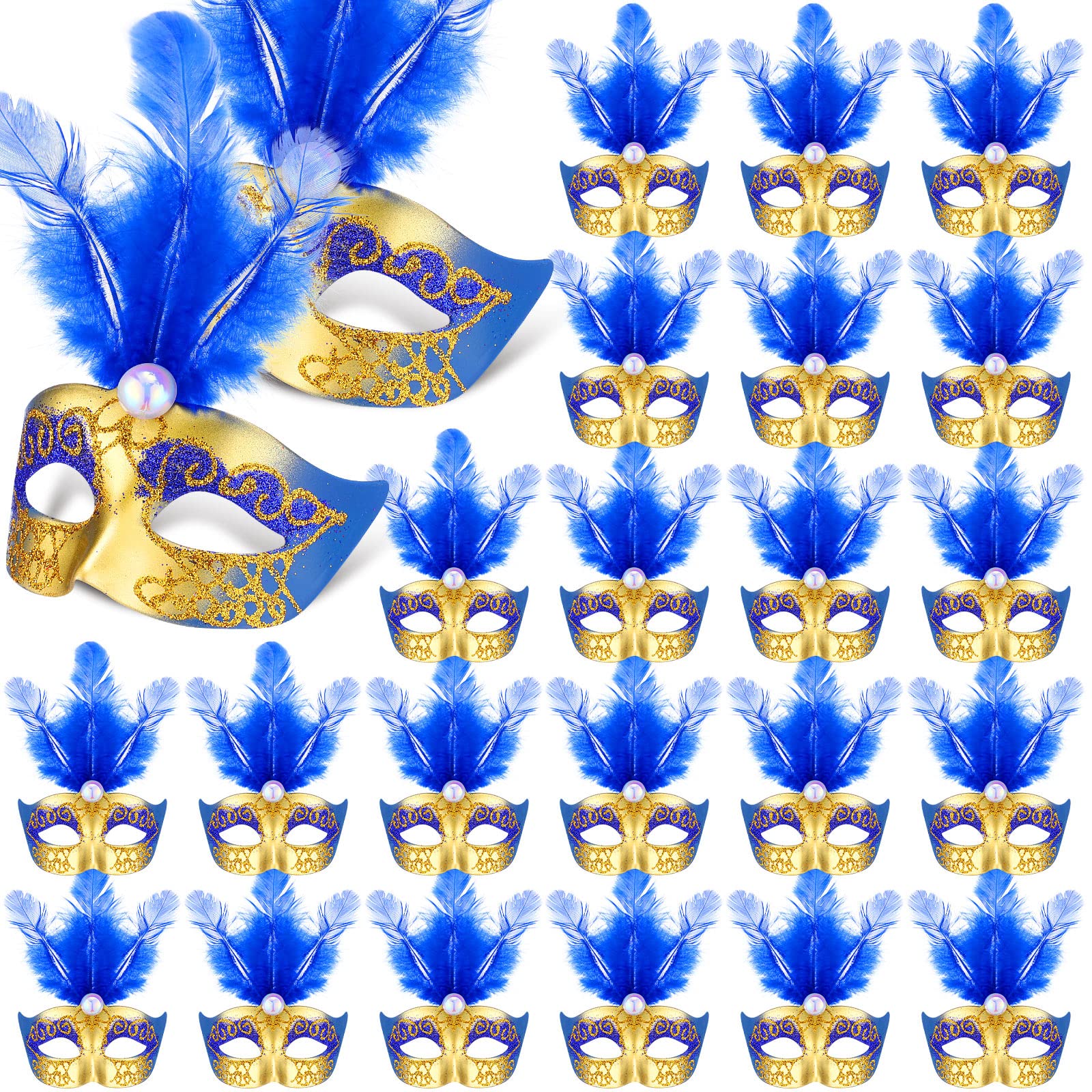 Deekin 24 Pcs Halloween Mini Cake Toppers, Masquerade Mask Dark Blue