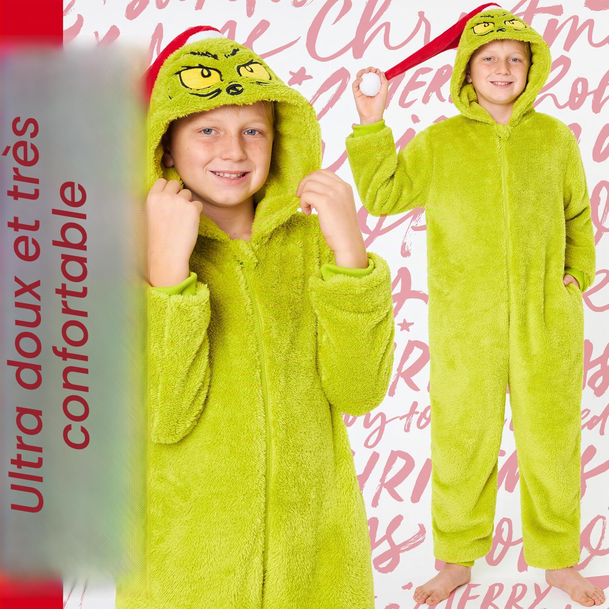 The Grinch Combinaison Pyjama Ado et Enfant, 4–16 Ans, Douce Grenouillère Familial Assorti à Chapeau de Père Noel, Cadeau Noel (10-11 Ans, Grinch Enfants)