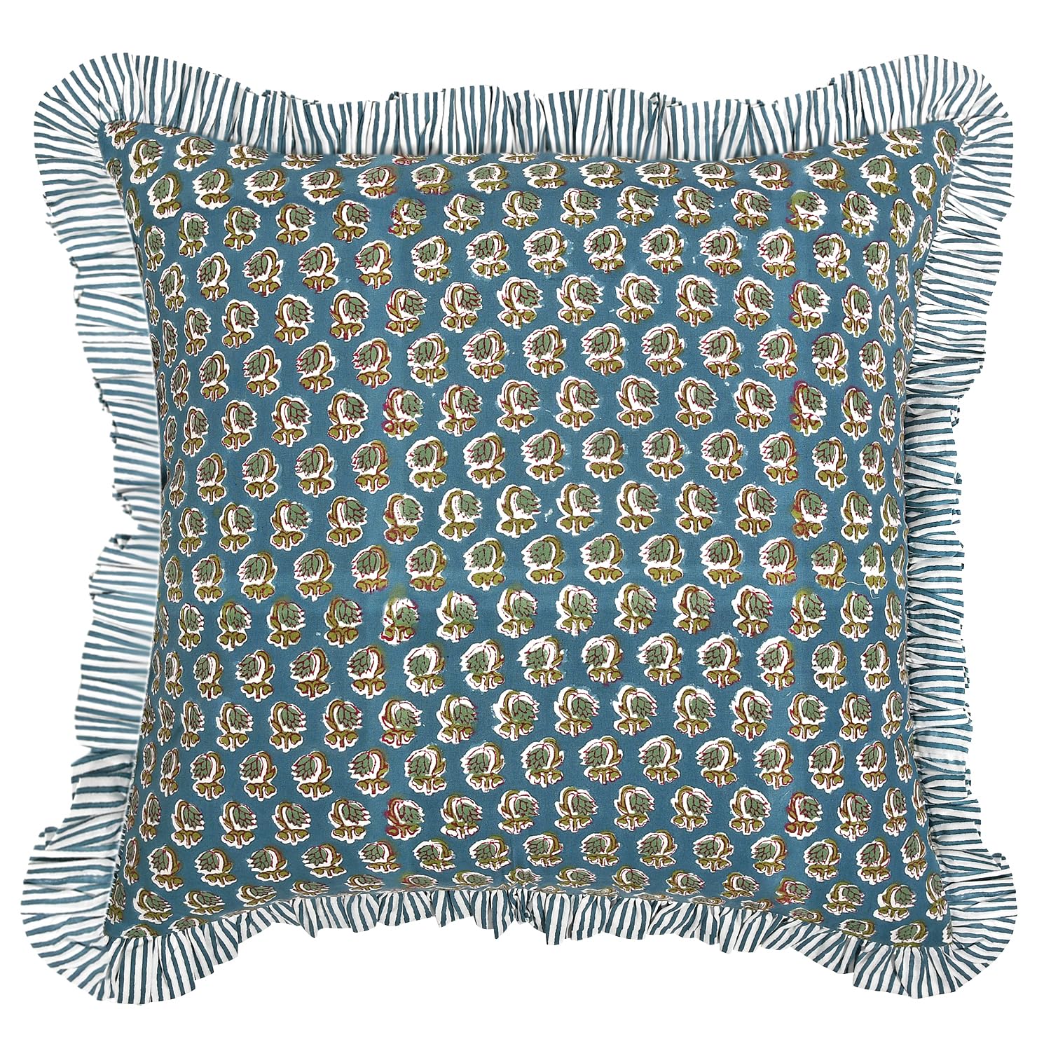 Ridhi Federa per cuscino con stampa a blocchi blu pavone, 50,8 x 50,8 cm, confezione da 2, per divano, letto, soggiorno, decorazione della casa, regalo per primavera, Pasqua, San Valentino