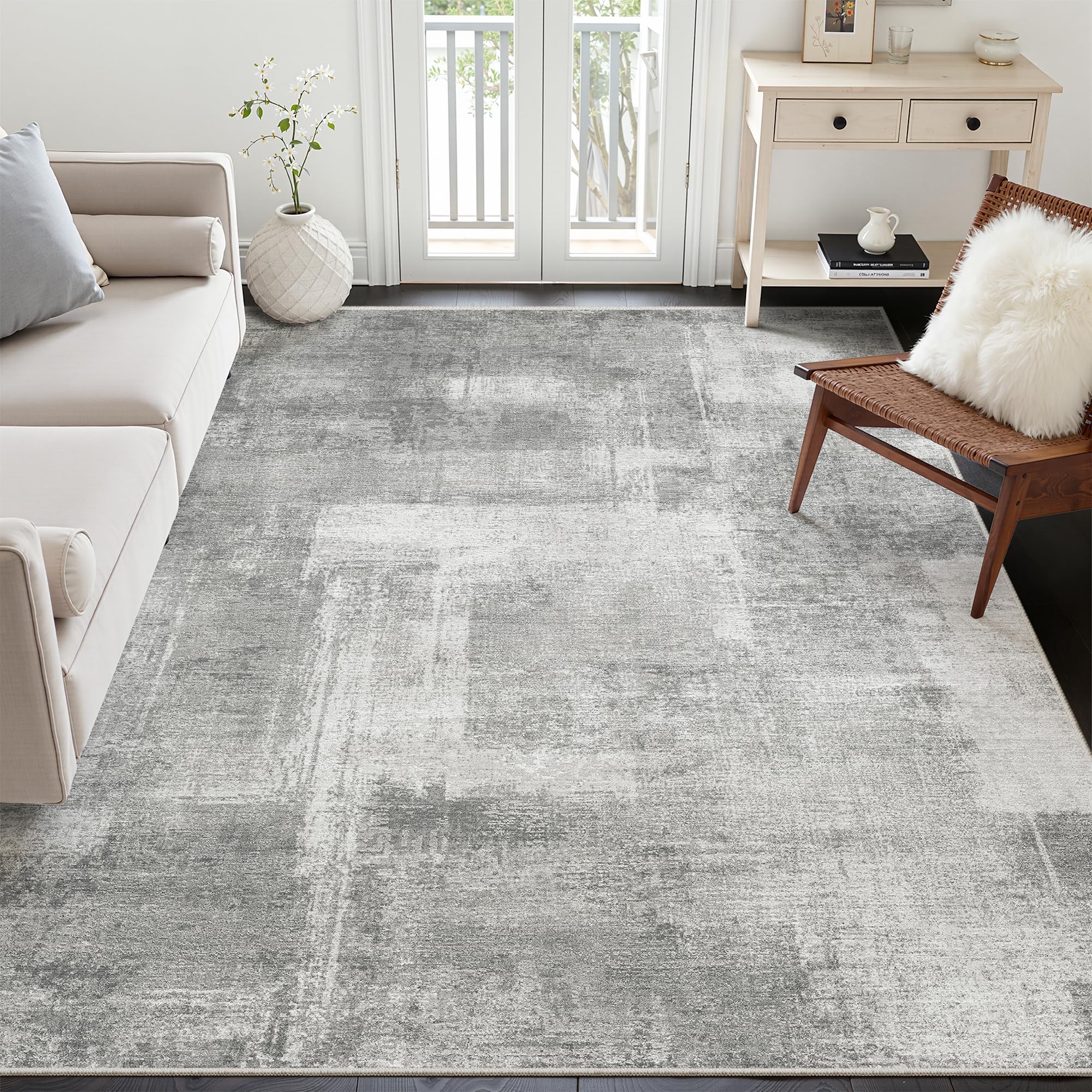 zesthome 5x7 Area Rugs - Stain Resistant Washble Rug, Modern Abstract Rugs for Living Room, Bedroom, Super Soft Area Rug, Low Pile, Entryway Rug (Grey