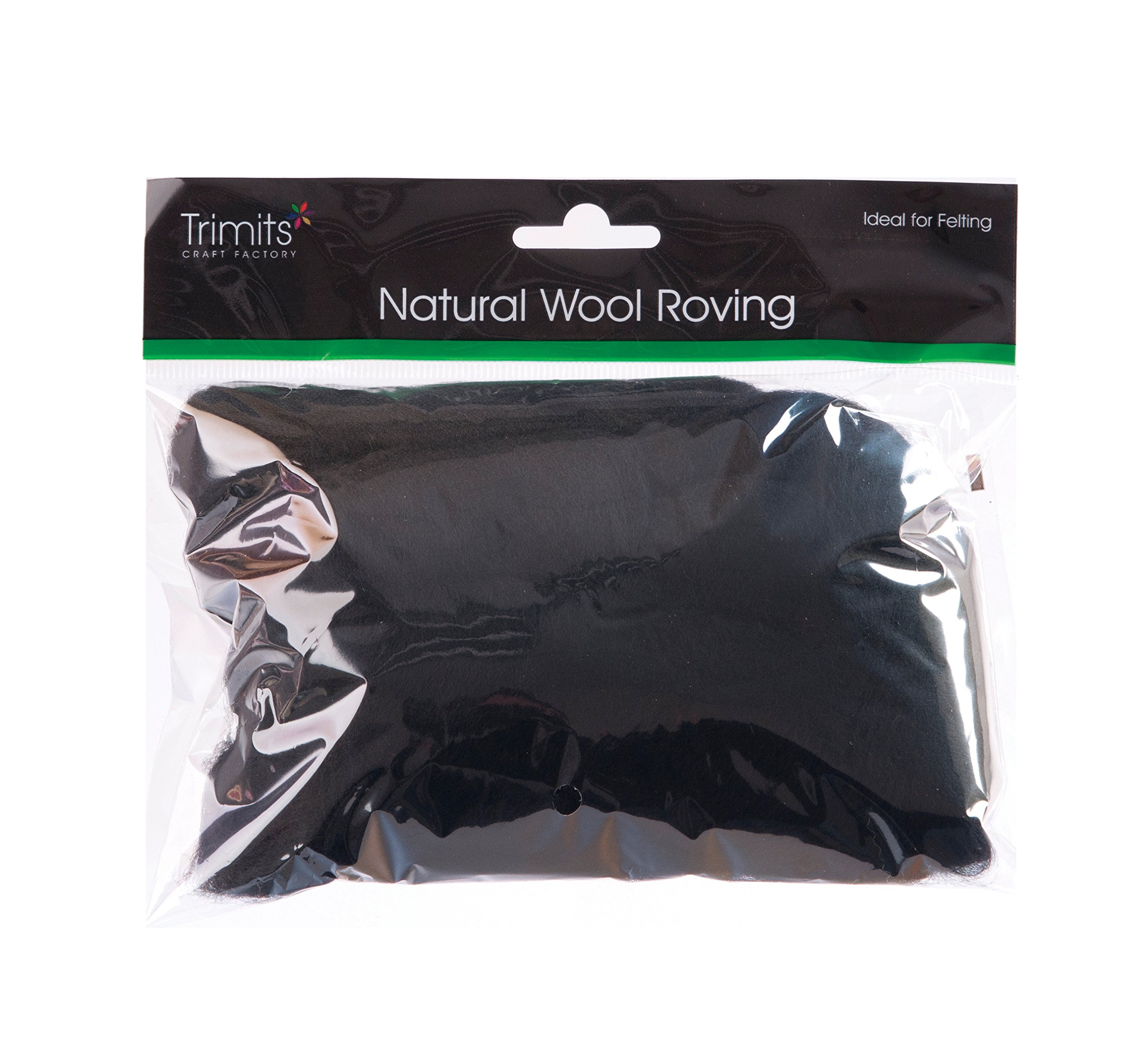 Trimits Black Natural 100% Wool Roving For Needle Felting 50G