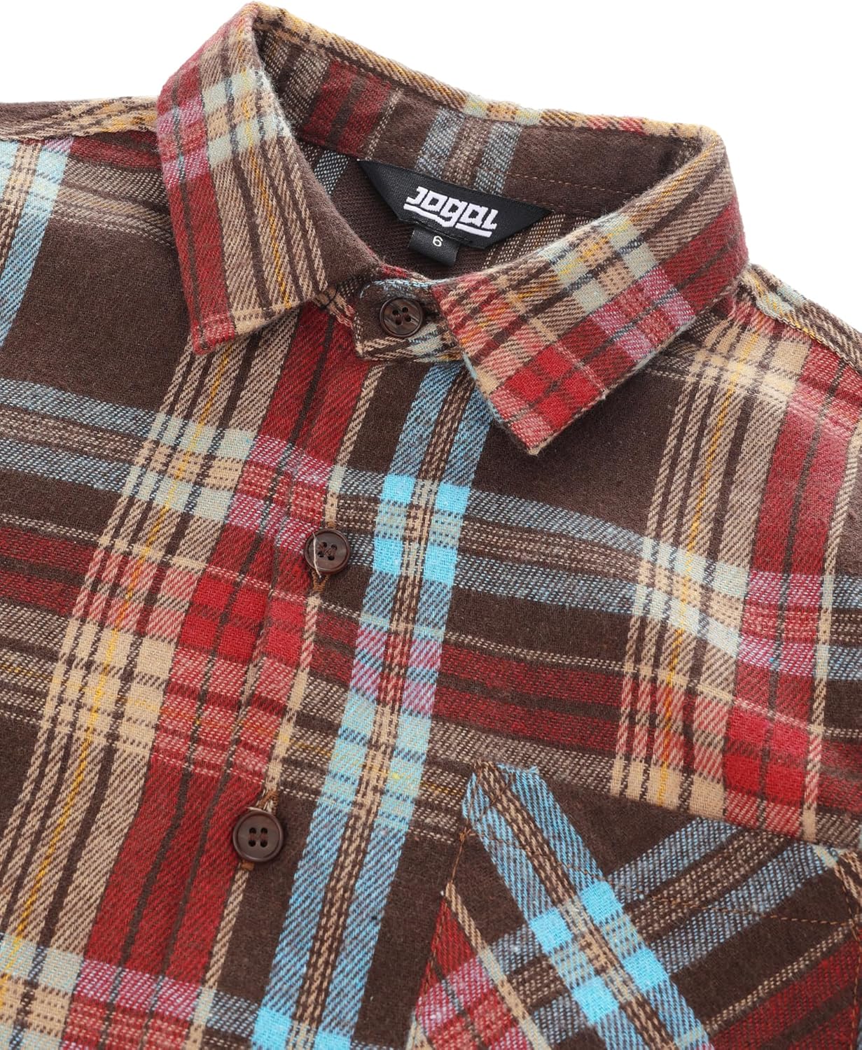 JOGAL Boys Plaid Shirt Long Sleeve Kids Button Down Shirts with Pocket for 6-14 Years - Image 3