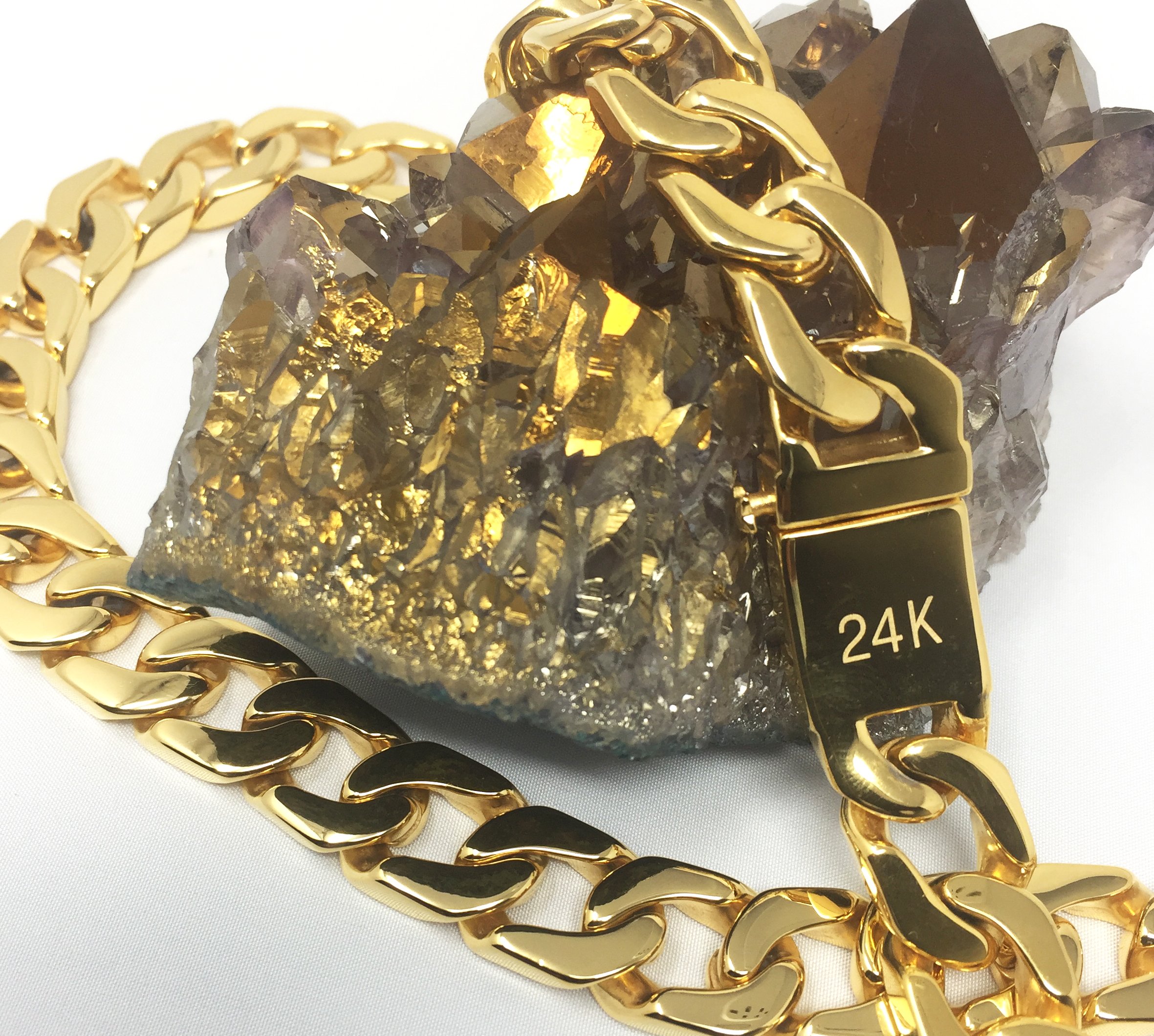 Collana a catena a maglie in oro 24 carati da 14 mm per uomo, taglio reale, chiusura pesante, solida e spessa, prodotta negli Stati Uniti