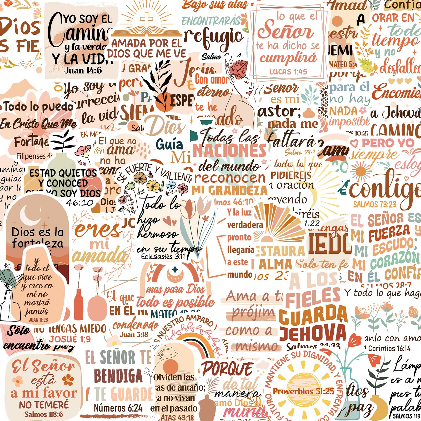 Rakuto Boho Spanish Bible Stickers - 50 Pcs Christian Stickers for Adults Women, Religious Jesus Aesthetic Vinyl Decals for Journal Water Bottle