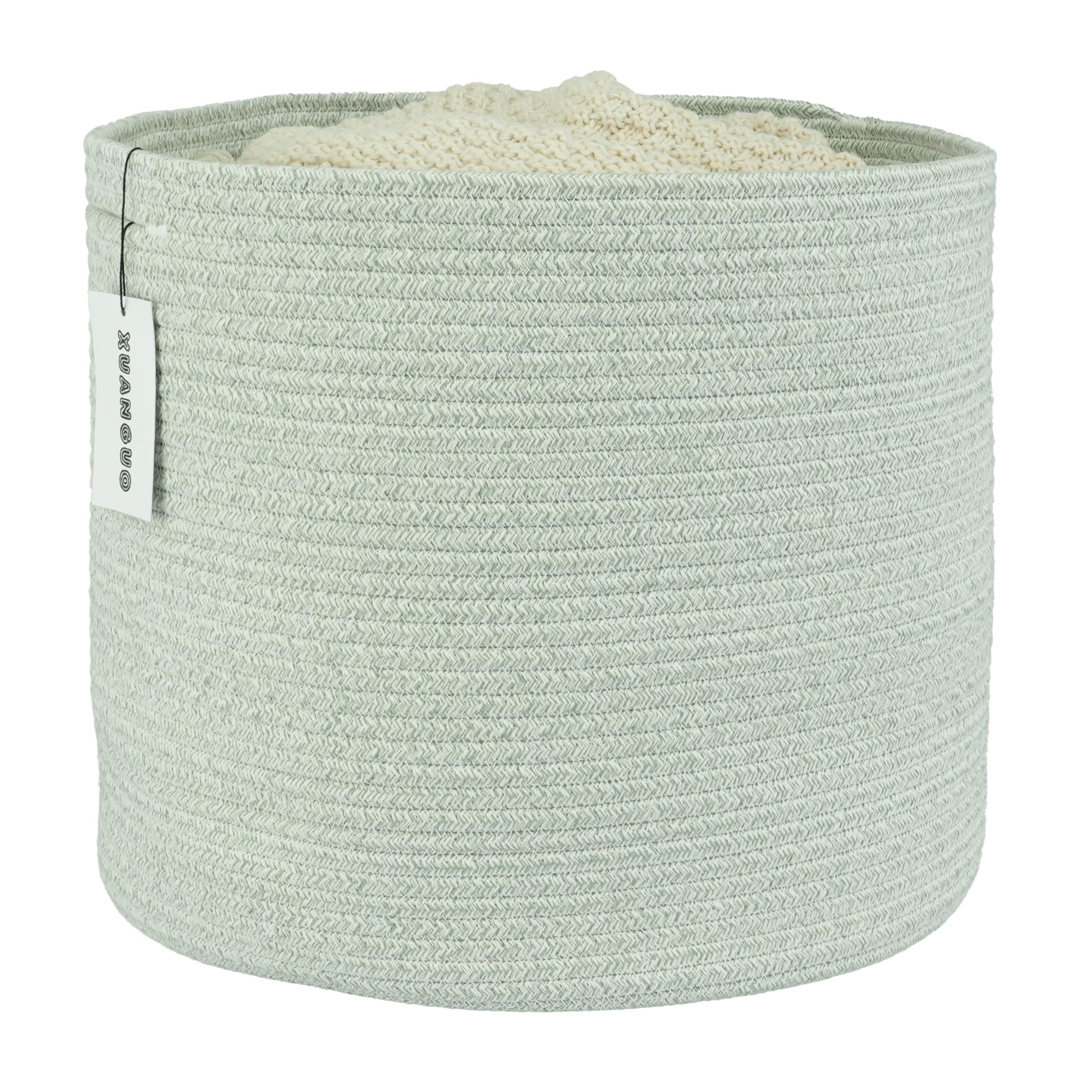 Cotton Rope Basket For Girls Boys Kids 16”X14” Baby Laundry Basket Nursery Bin Round Woven Basket Organizer For Storage Toys Blankets Shoes Clothes light green