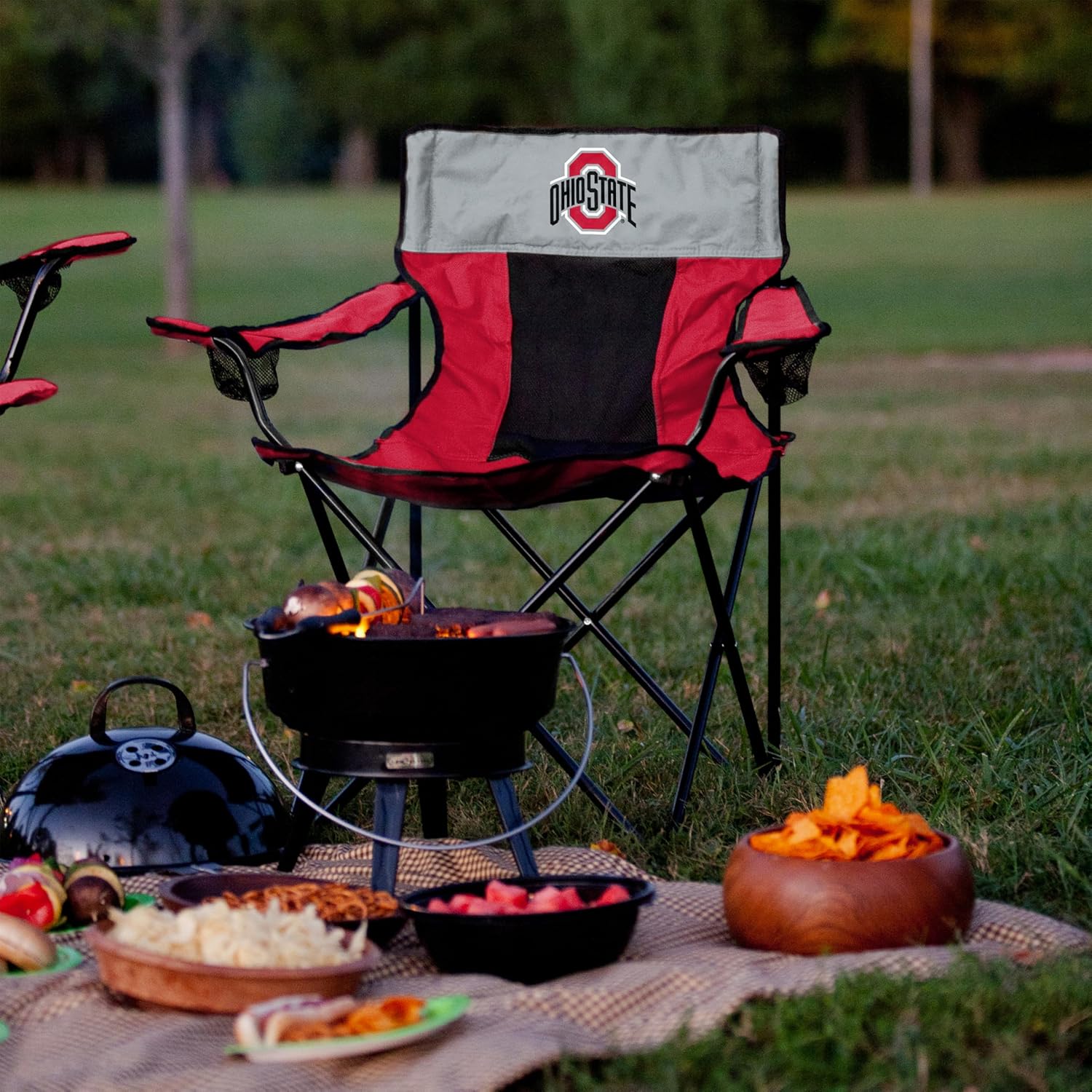 Logo Brands NCAA Ohio State Buckeyes Elite Portable Chair - Premium Outdoor Chair with Cup Holder, Powder-Coated Steel Frame, Lightweight and Portable for Tailgating,and Sporting Events