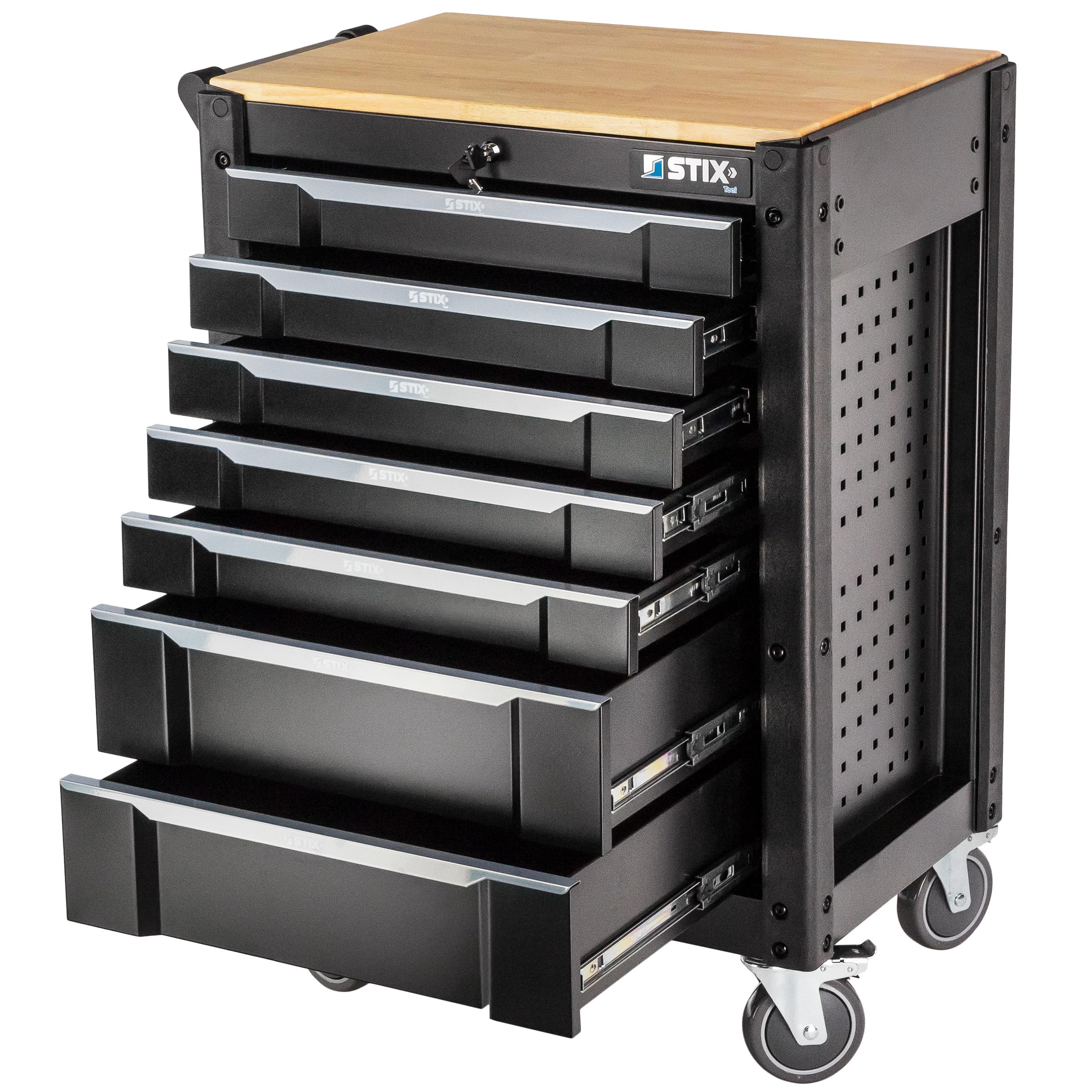 STIX UltimatePro C7 Servante d'atelier 7 tiroirs, Plateau en Bois d'hévéa