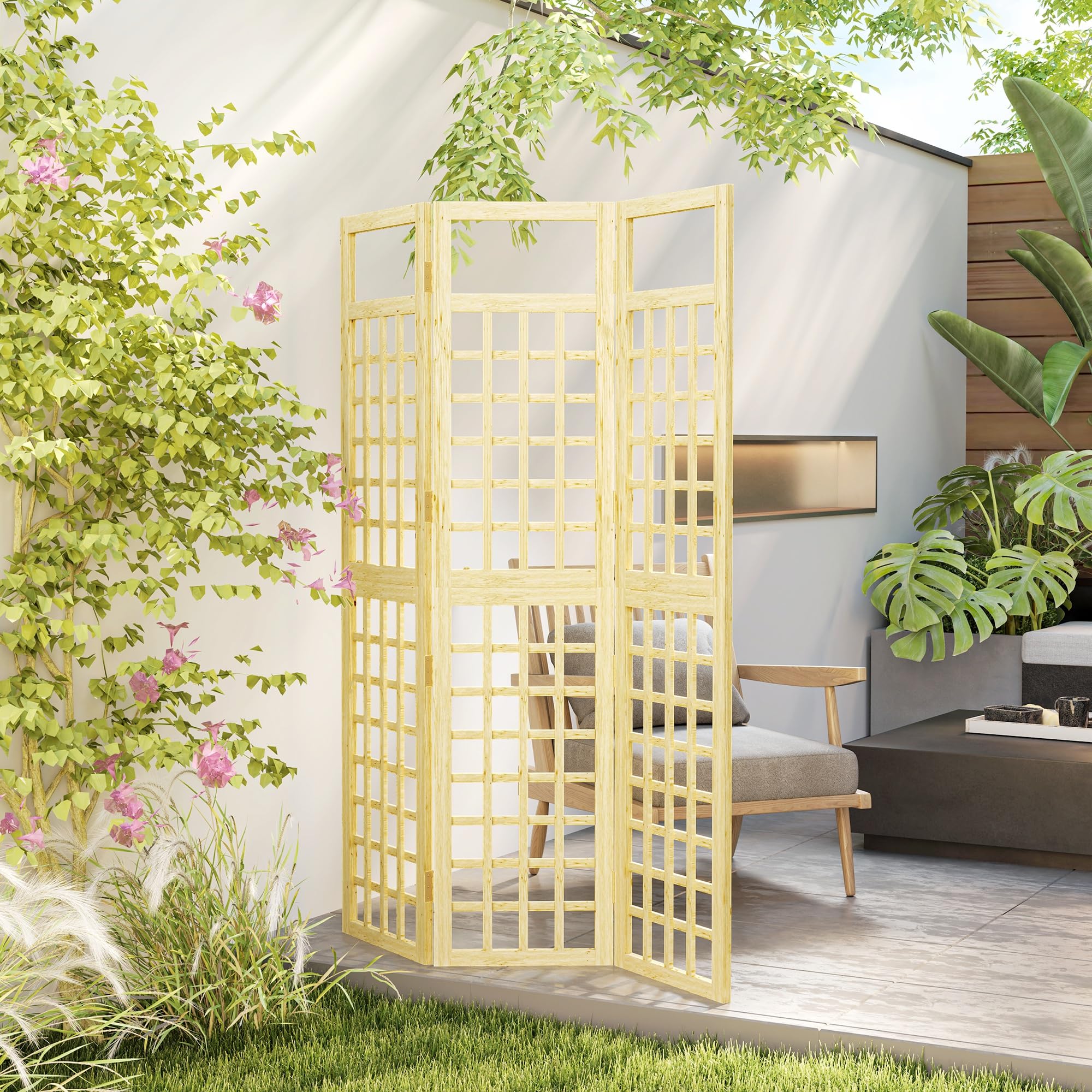 Outsunny Brise-Vue de Jardin 3 Panneaux, 120 x 170 cm, Bois Naturel