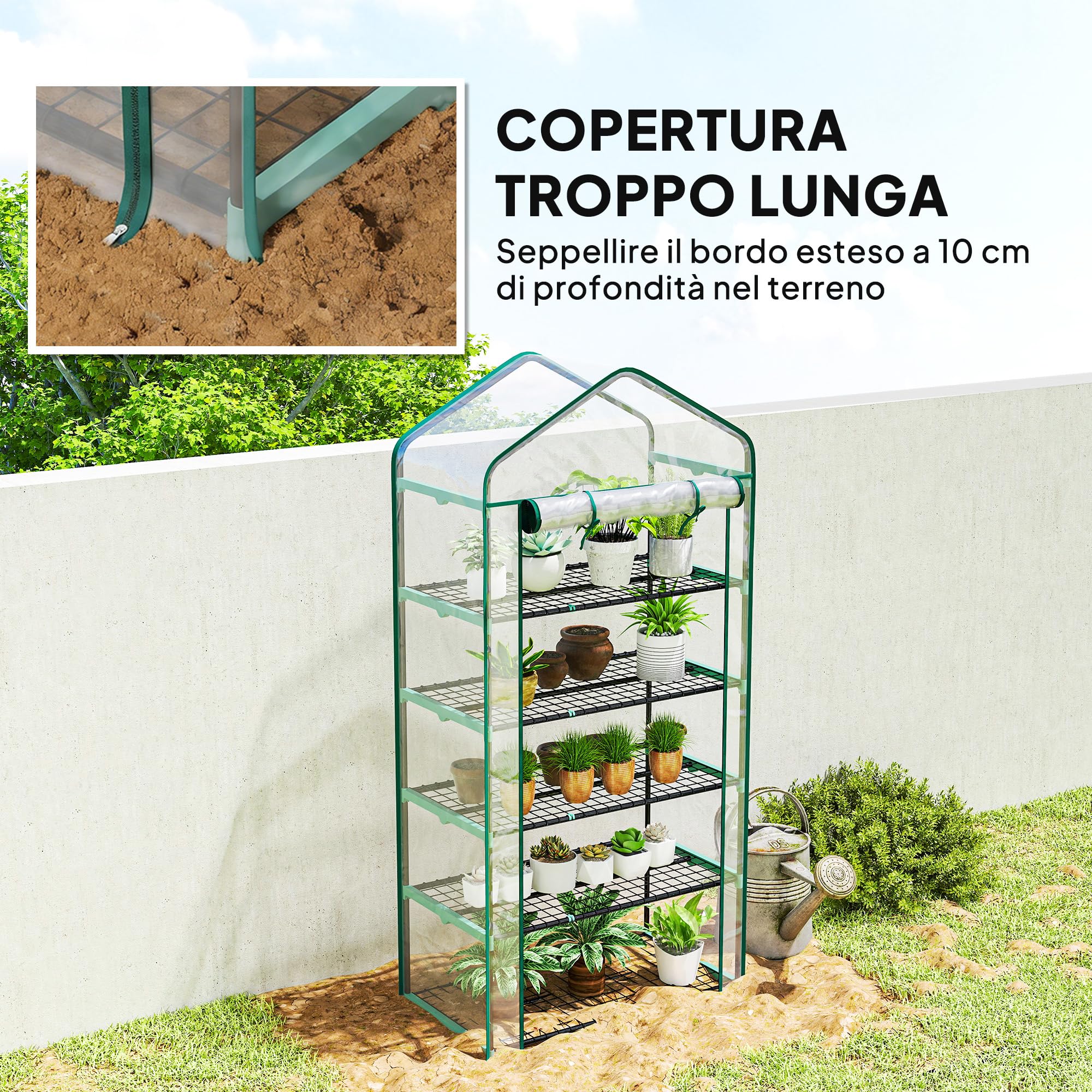 Outsunny Serra da Balcone a 5 Livelli con Ingresso Avvolgibile, Serra per Orto con Struttura in Acciaio e Copertura PVC, per Piante Orto Verdure Fiori Frutta, 90x49x193 cm, Trasparente