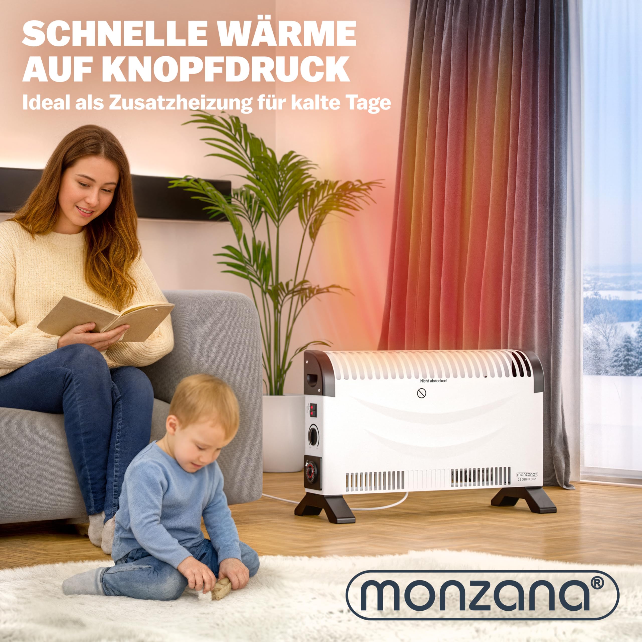 Monzana Konwektor elektryczny grzejnik 2000 W, czujnik mrozu, w zestawie timer 24 h, 3 stopnie ogrzewania, elektryczny termostat, grzejnik