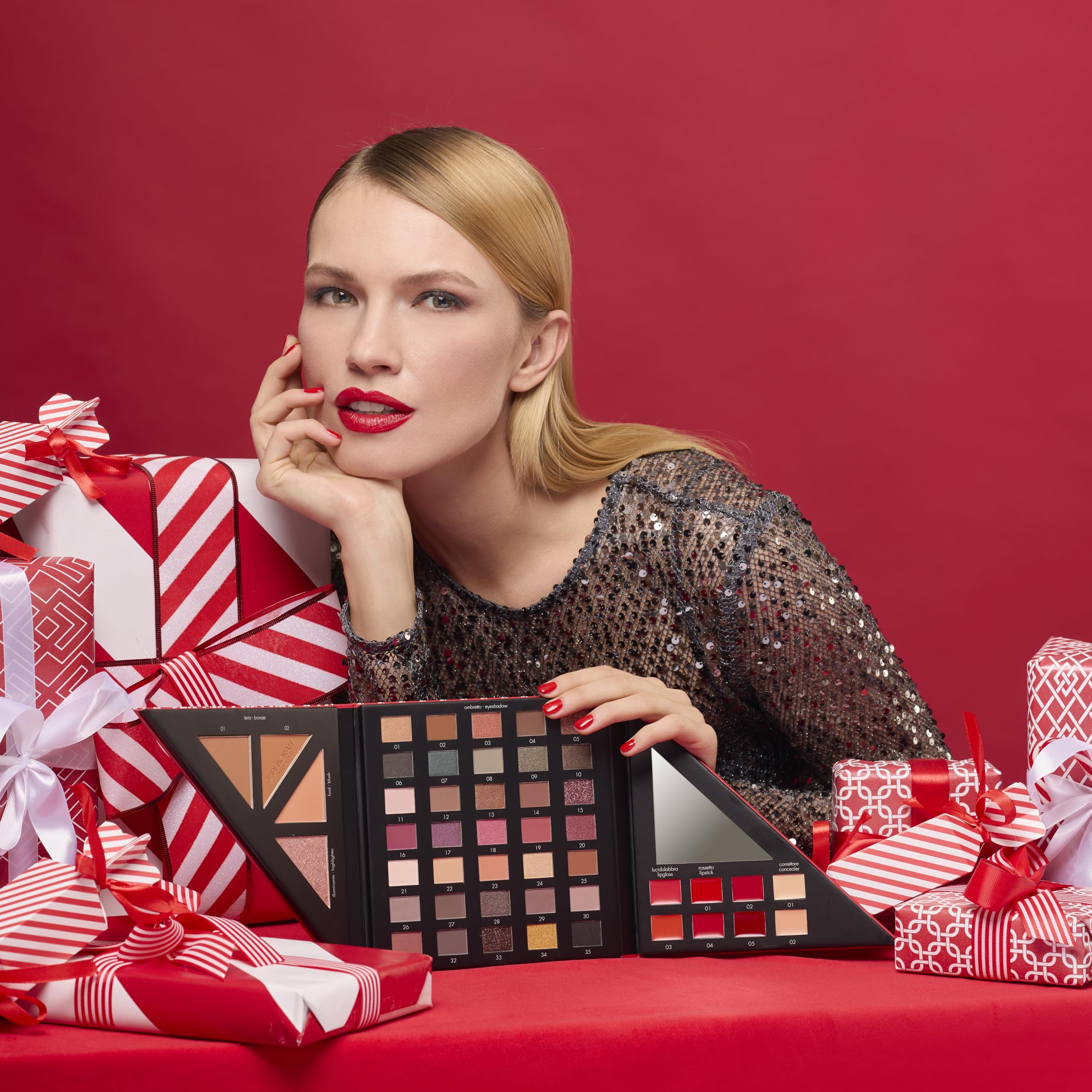 Deborah Milano - Trousse Set Regalo Donna Make Up Beauty Gift n.3 Medium Toni Caldi, Include Palette di Ombretti, Gloss, Rossetti e Polveri Viso dai diversi Finish e Colori, in Carta FSC