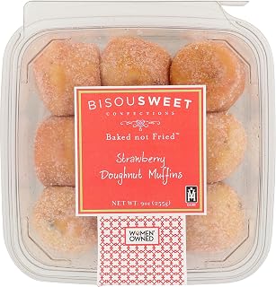 Bisousweet Confections Strawberry Doughnut Muffins 9ct 9oz - Artisanal Bakery Treats, No HFCS or Hydrogenated Fats