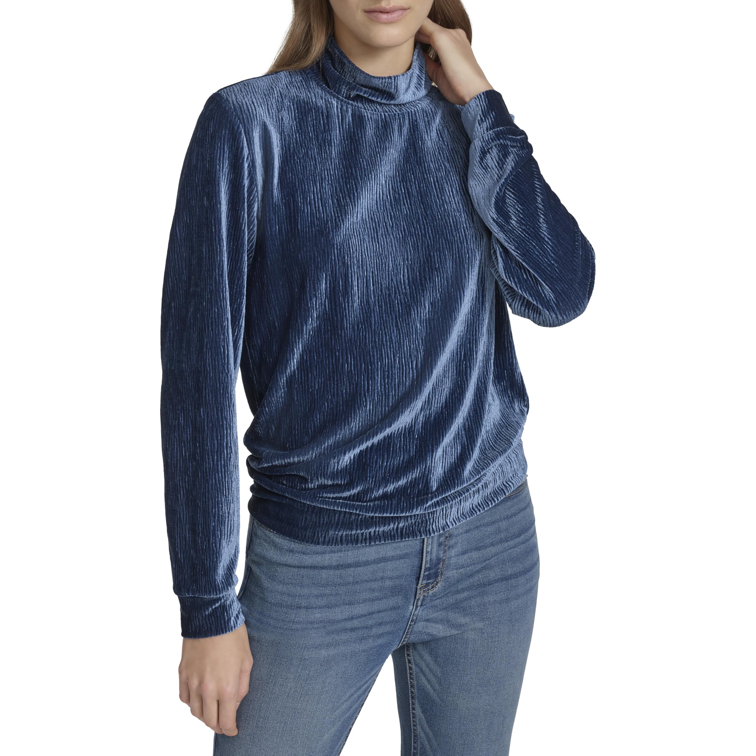 Andrew Marc Women's Turtleneck Velvet Wavy Pattern Top
