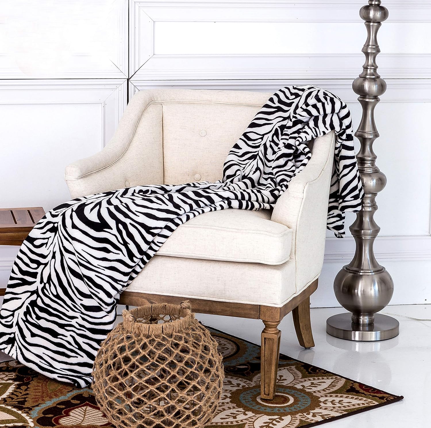 Home Must Haves Zebra Safari Animal Print All Season Extra Soft Plush Warm Cozy Premium Sofa Couch Picnic Throw Bed Blanket (Queen, Black/White Zebra)