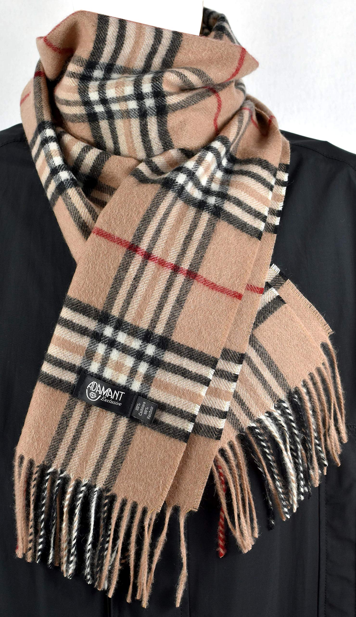 Adamant, sciarpa da uomo in 100% puro cashmere, super morbida, 180 cm di lunghezza, tinta unita e a quadretti, tinta unita