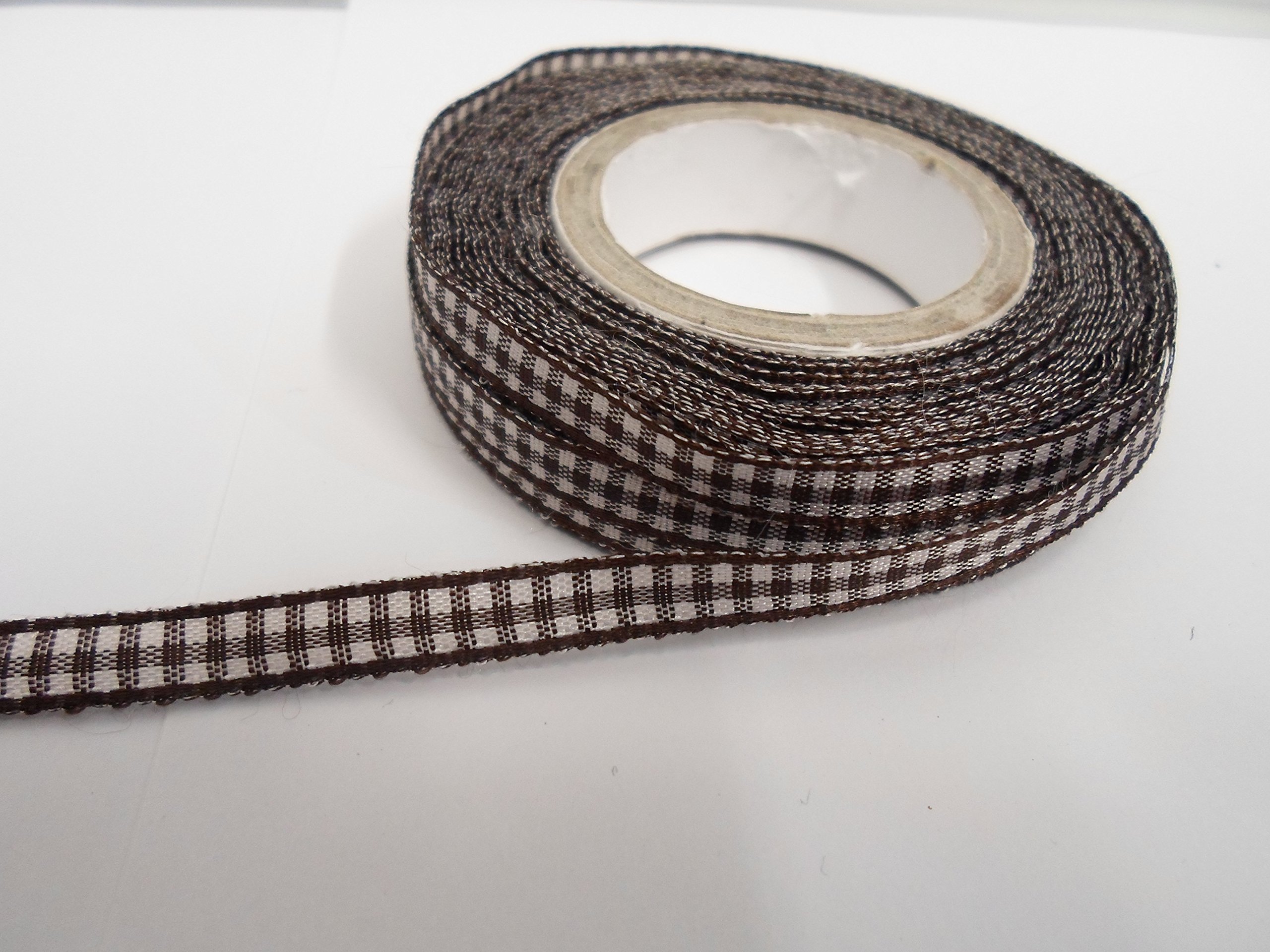 2 metres (Cut from Reel) x 5mm Gingham Ribbon Chestnut Dark Brown Double Sided Check 5 mm