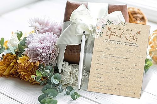 Miniatura 3 de Juegos de papel kraft para despedida de soltera, 30 tarjetas de juego para bodas, decoración de suministros florales rústicos para despedida de