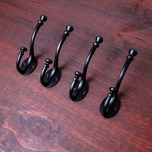 Miniatura 5 de CRAFTSMAN ROAD Ganchos de pared vintage de hierro fundido (negro, juego de 4) - Rustic, Ganchos para abrigos de granja  Abrigos, bolsos, toallas,