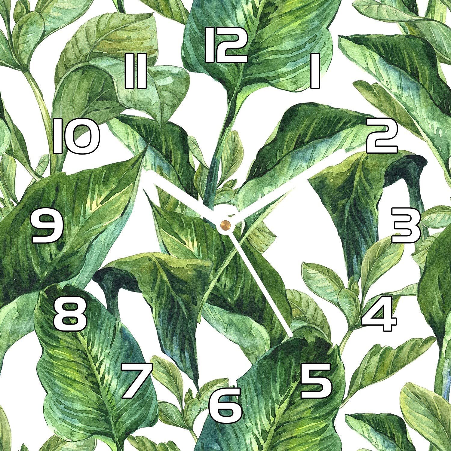 Horloge en verre cuisine et salon avec motif tropical feuilles de banane