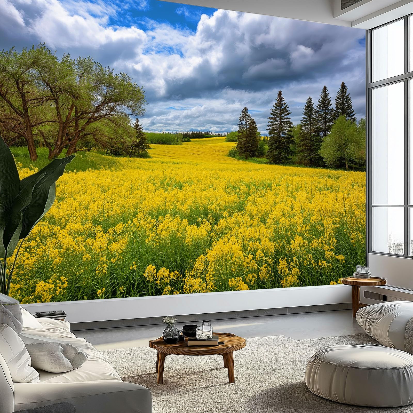 Générique Panoramiczna tapeta Krajobraz Pole Kwiatów Rzepaku 3D 200 x 140 cm, włóknina XXL Nowoczesna Dekoracja ścienna Salon Sypialnia Biuro Pokój dziecięcy, Wielokolorowy