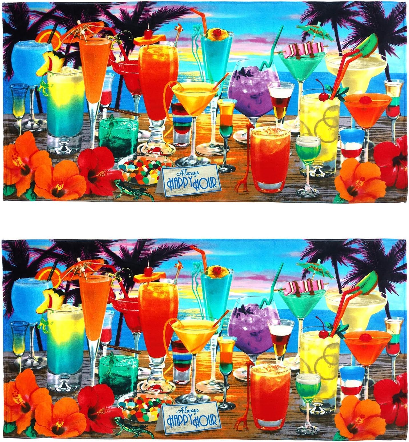 Kaufman - Printed Beach Towels for Kids, 100% Absorbent Cotton, 30'' x 60'', Set of Two Kids Towels, 2-PK (Always Happy Hour)